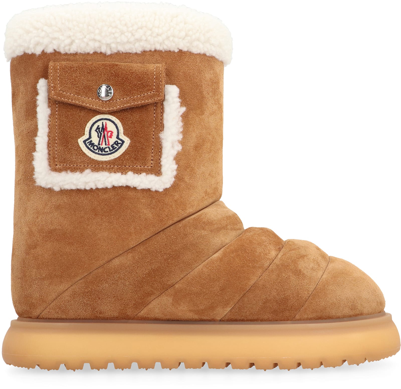 Moncler Gaia Pocket Suede Ankle Boots In Camel