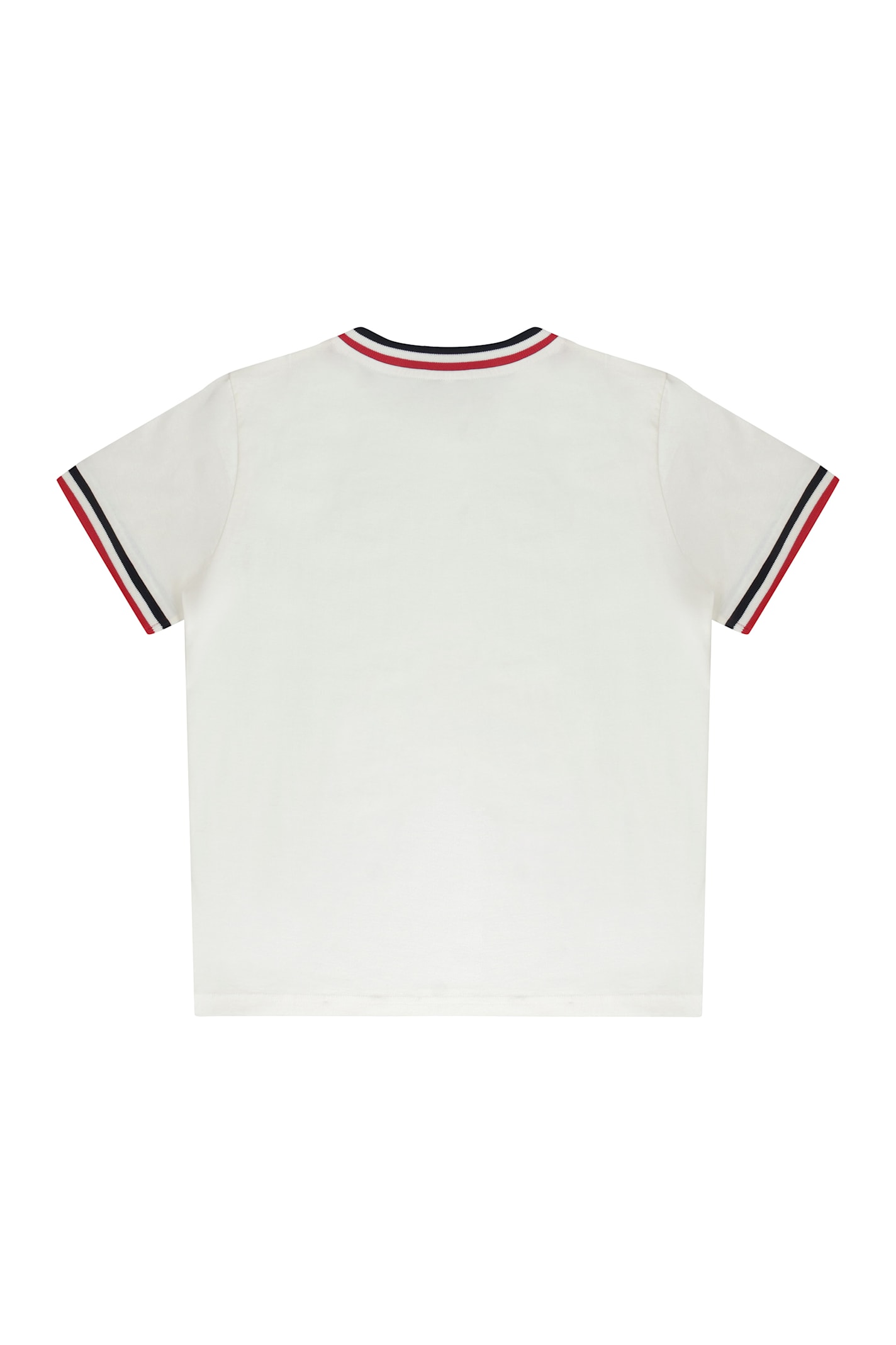 Moncler Boy's Logo Patch Striped Trim T-shirt In White