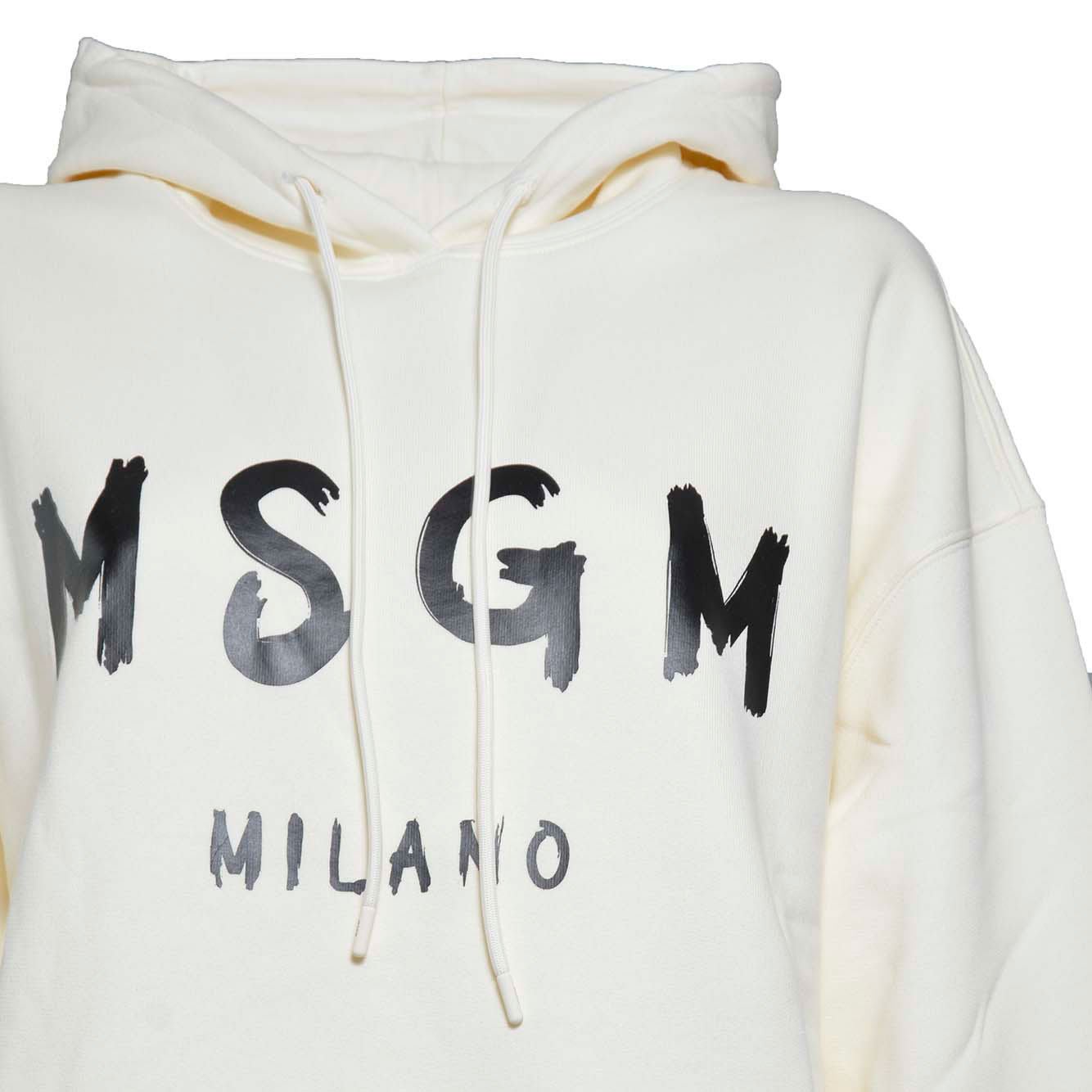 Shop Msgm Logo Printed Drawstring Hoodie In Panna