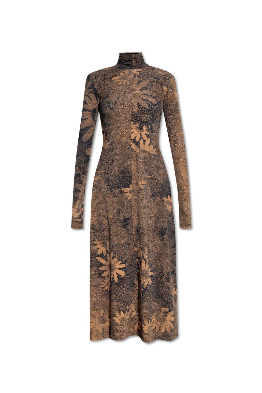 High-neck Floral-print Midi Dress