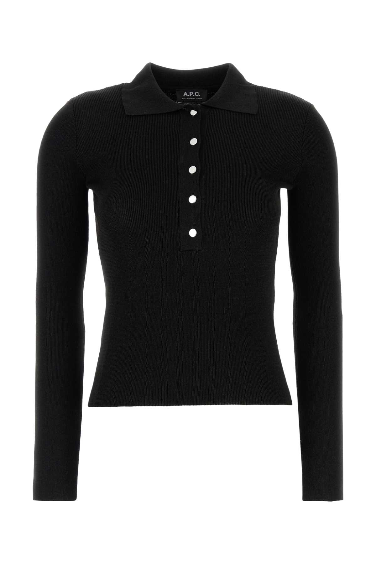 A. P.C. Black Viscose Blend Polo Shirt