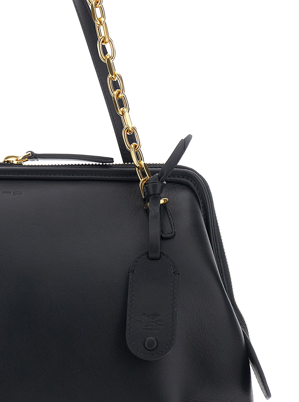 Etro Small Leather Doc Shoulder Bag In Black