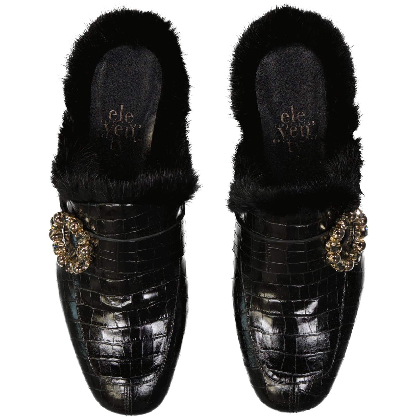 Shop Eleventy Leather Fur Mules In Black