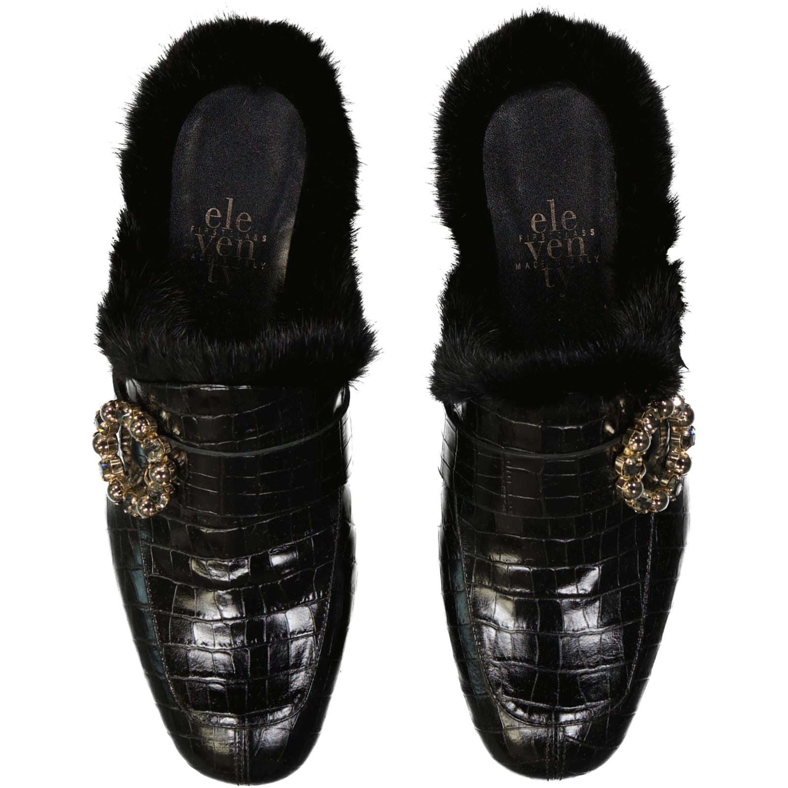 Eleventy Leather Fur Mules In Black