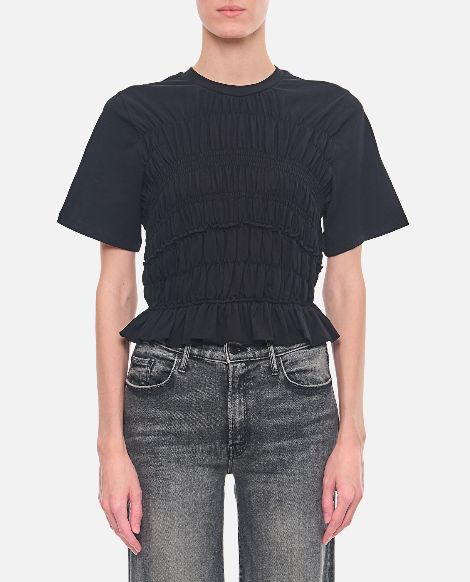 Shop Cecilie Bahnsen Oasis Short Sleeve Smock T-shirt With Open Back In Black