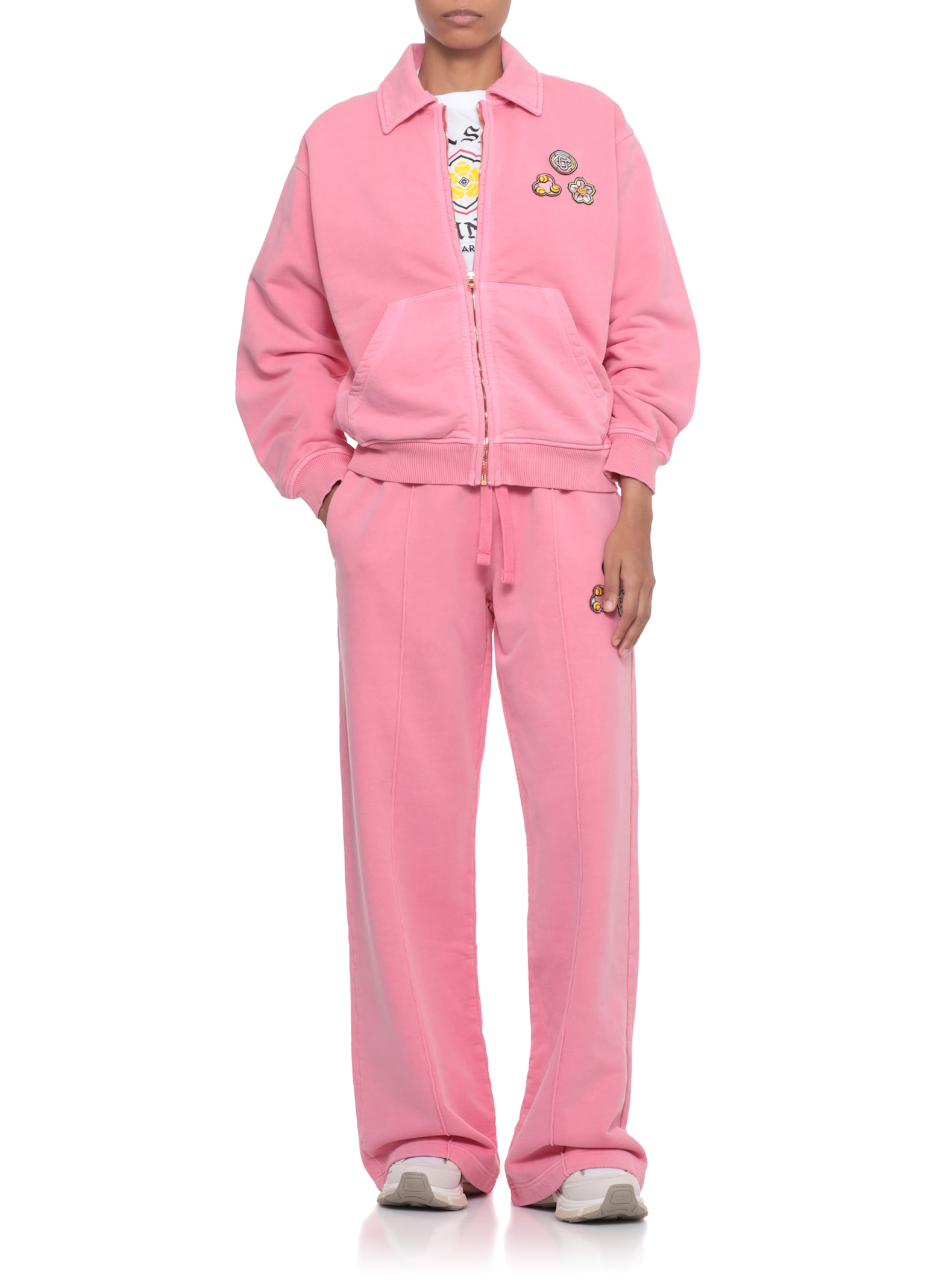 Casablanca Cotton Sweatshirt Featuring Embroidered Patches In Pink