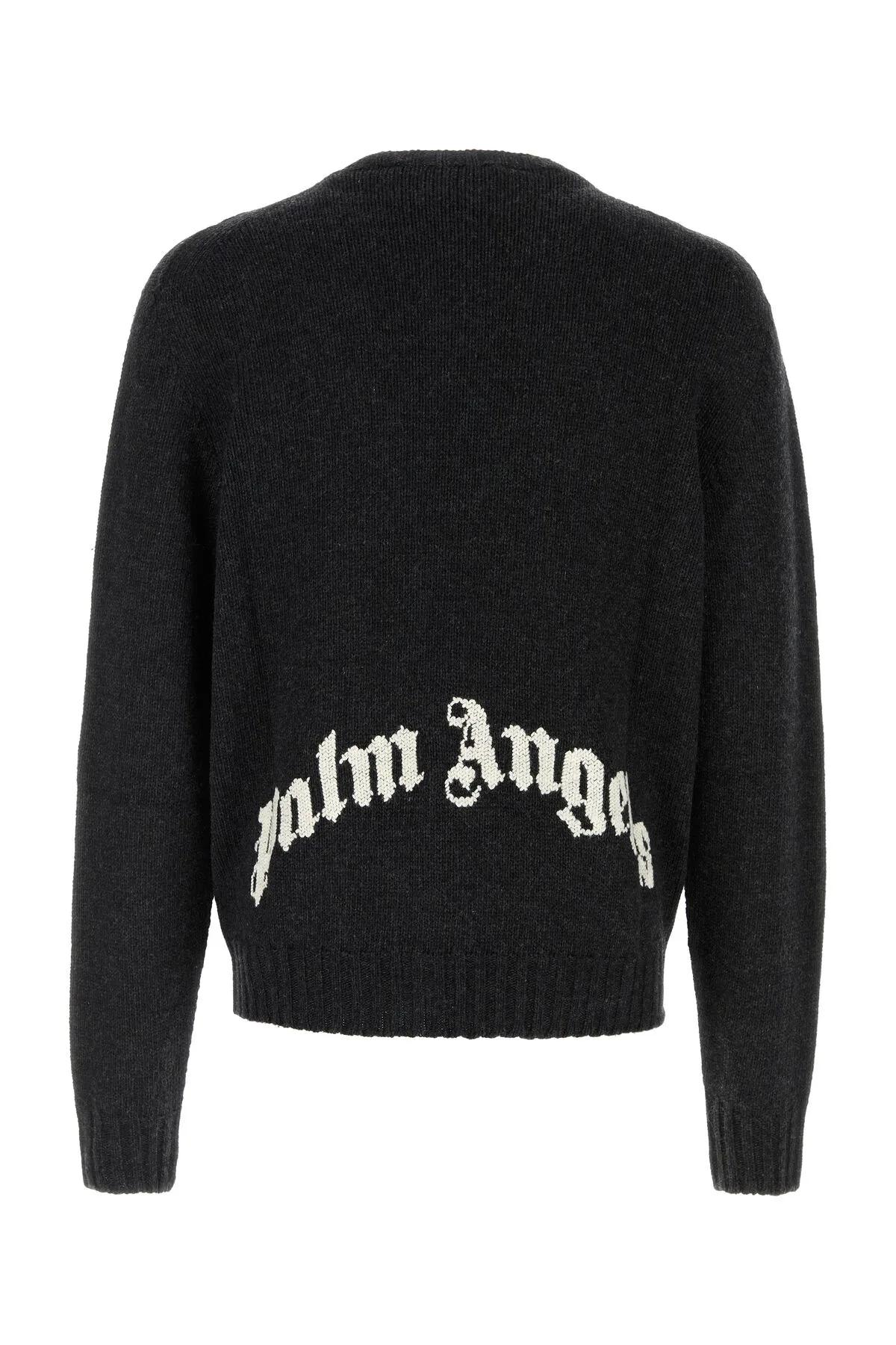 Shop Palm Angels Black Wool Blend Sweater In Dark Grey Off White