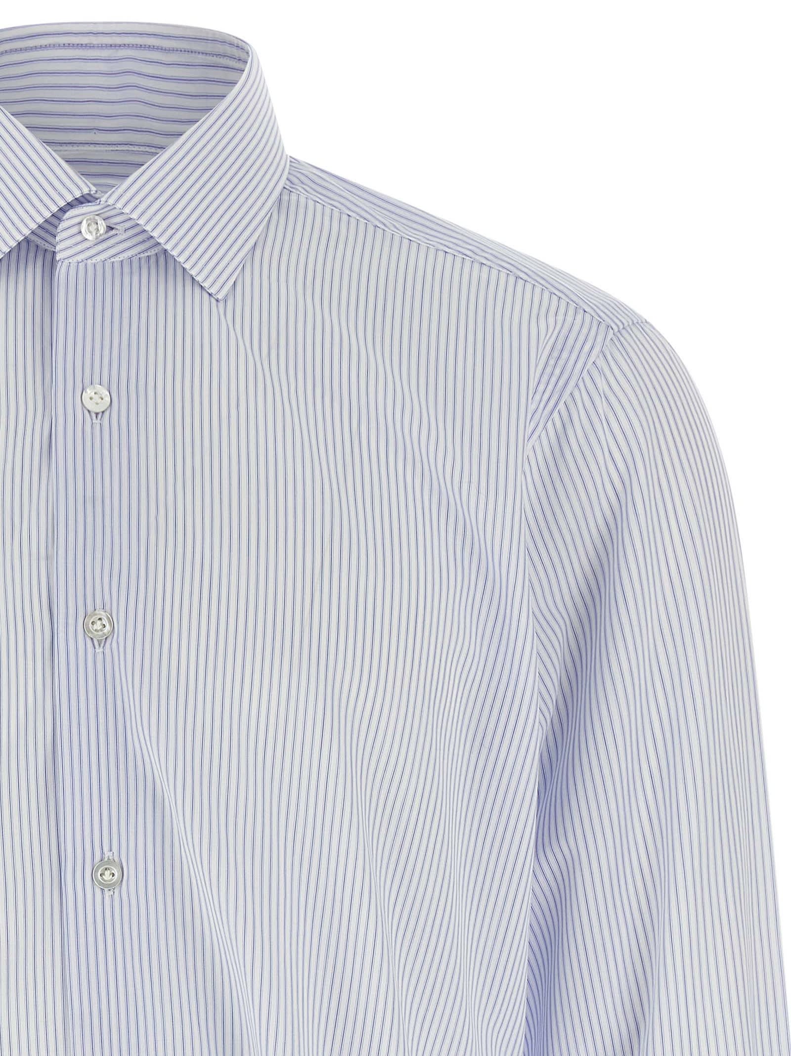 Barba Napoli Vertical Stripe Cotton Poplin Shirt With Structured Collar In Blue