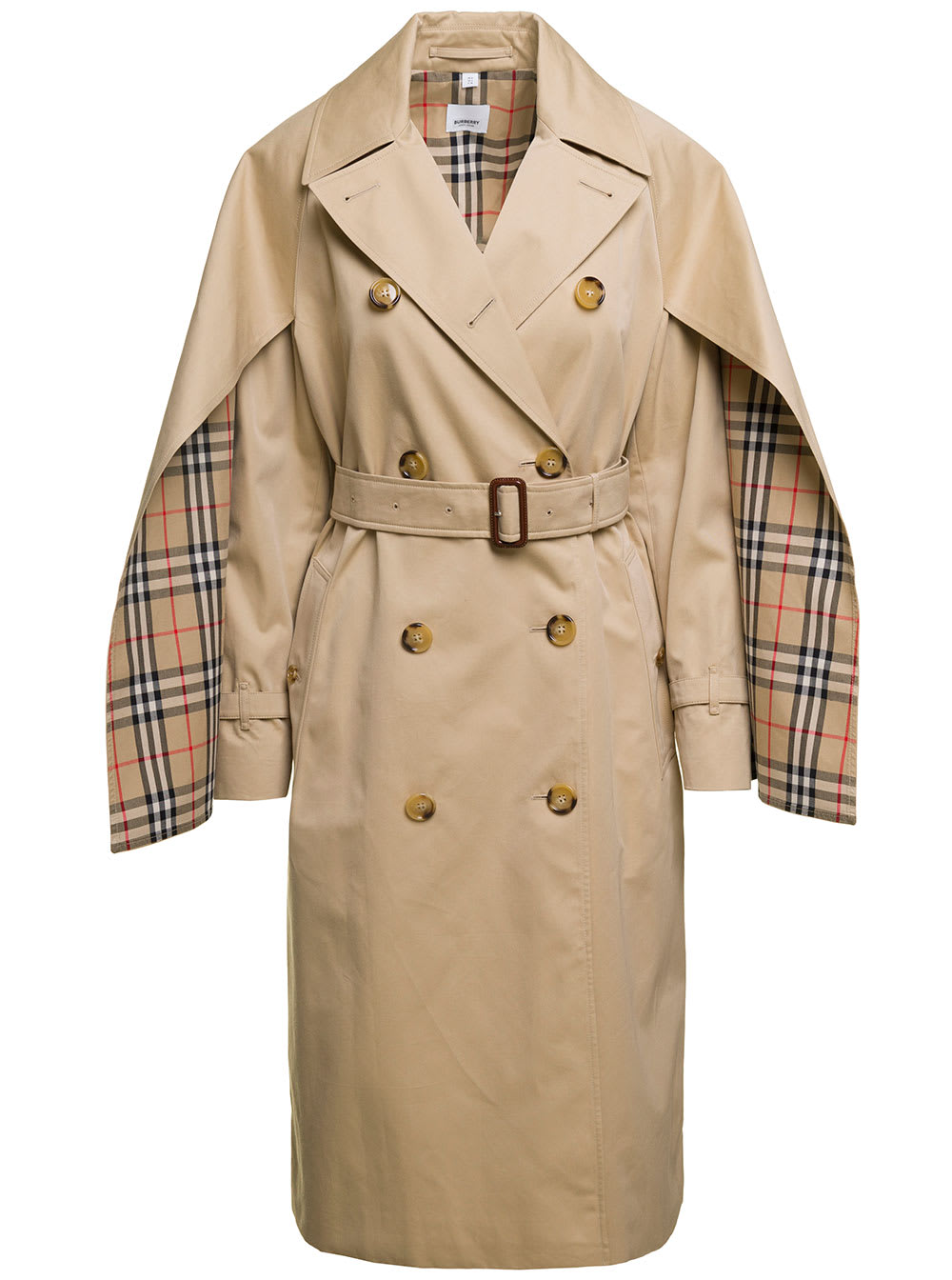 Beige Trench Coat With Cape Lined Sleeves In Cotton Woman
