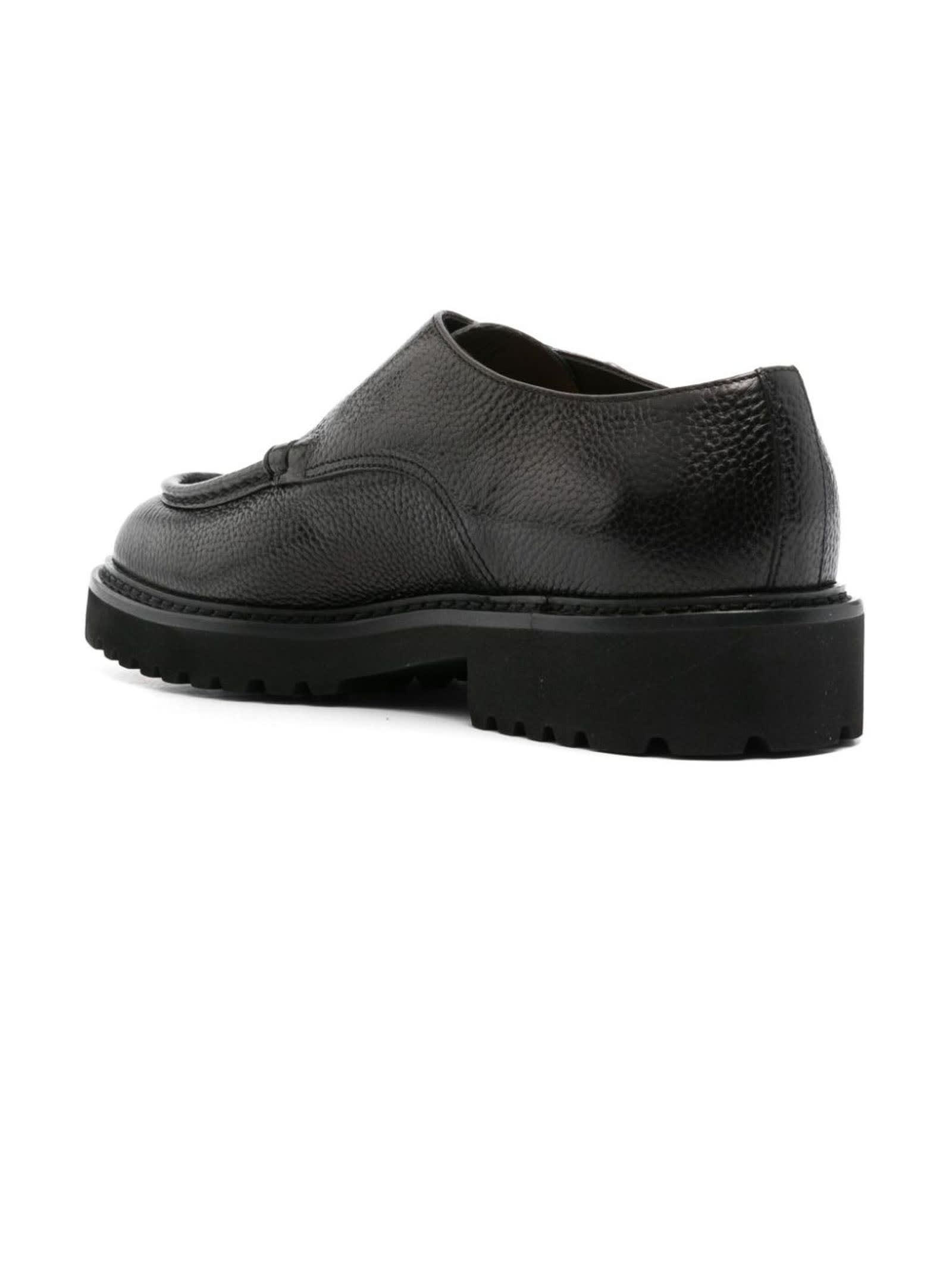 Shop Doucal's Black Calf Leather Monk Shoes