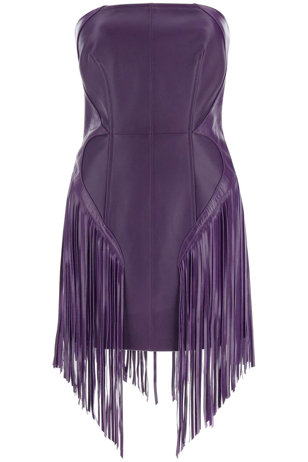 Shop Versace Fringed Leather Minidress In Bright Dark Orchid (purple)