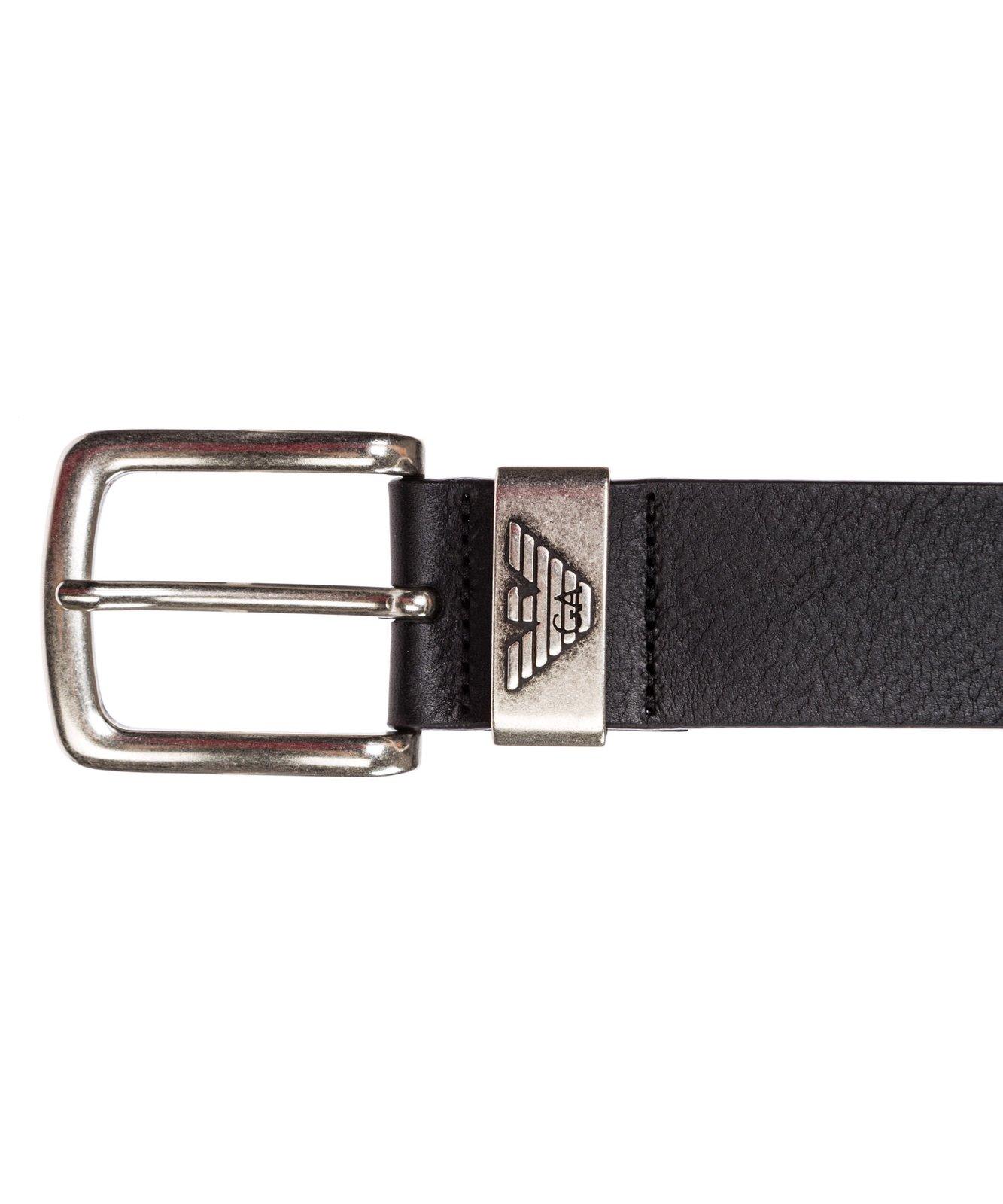 Shop Emporio Armani Logo Engraved Buckle Belt In Black