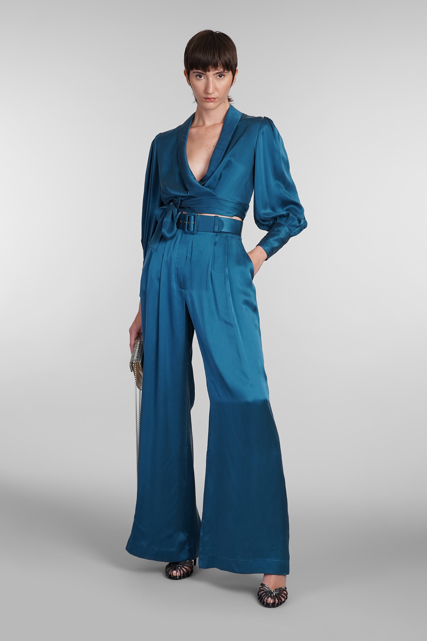 Shop Zimmermann Pants In Blue Silk