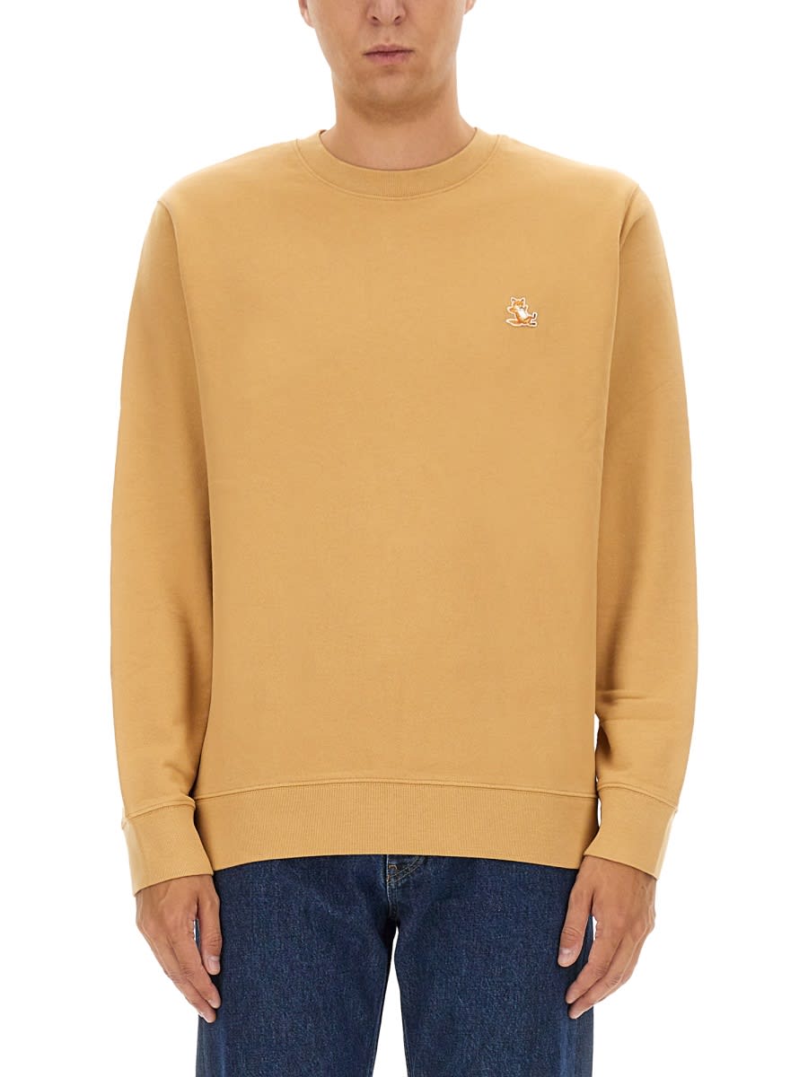 Shop Maison Kitsuné Sweatshirt With Logo Patch In Beige