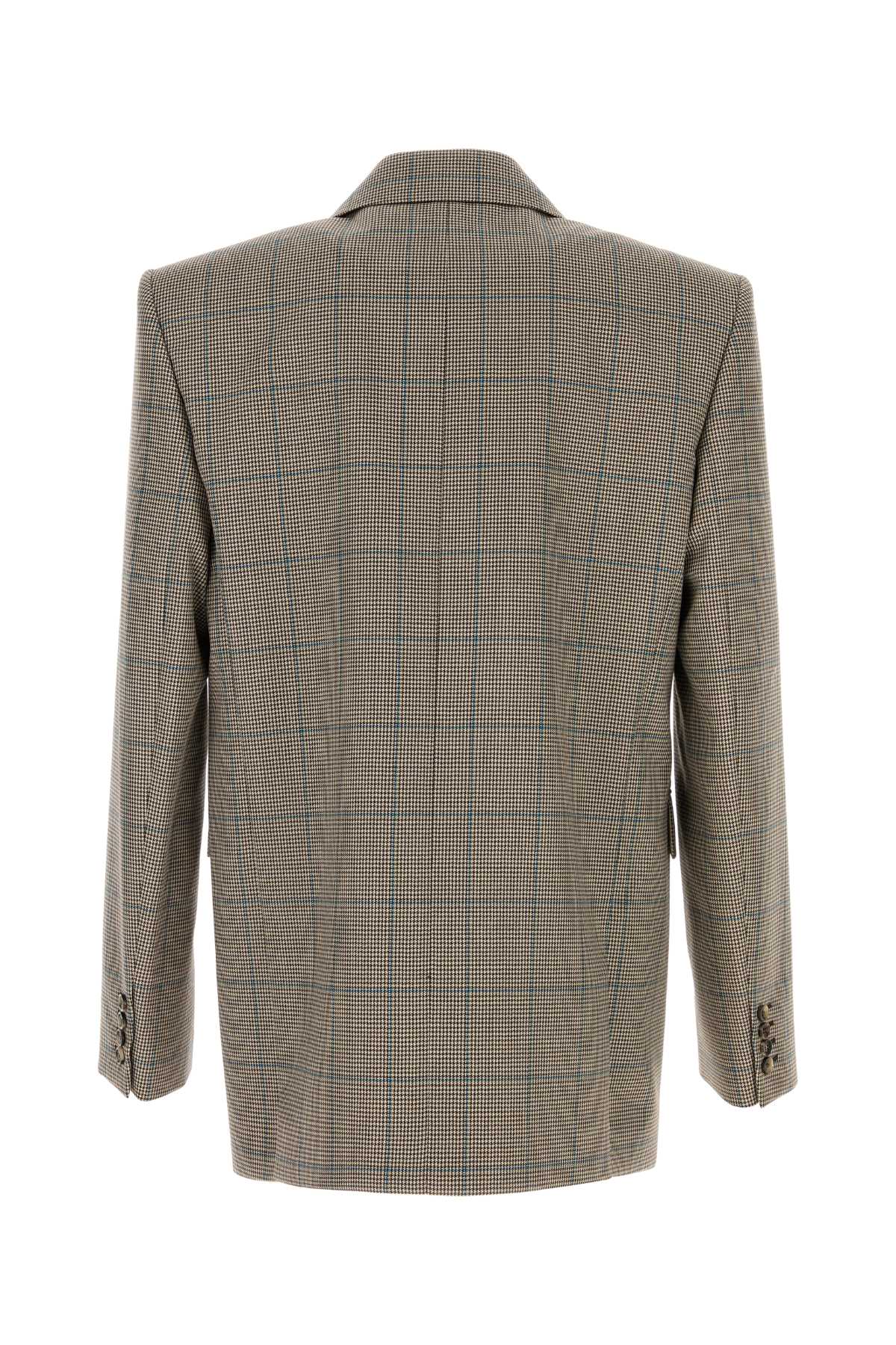 Saint Laurent Embroidered Wool Blazer In Gray