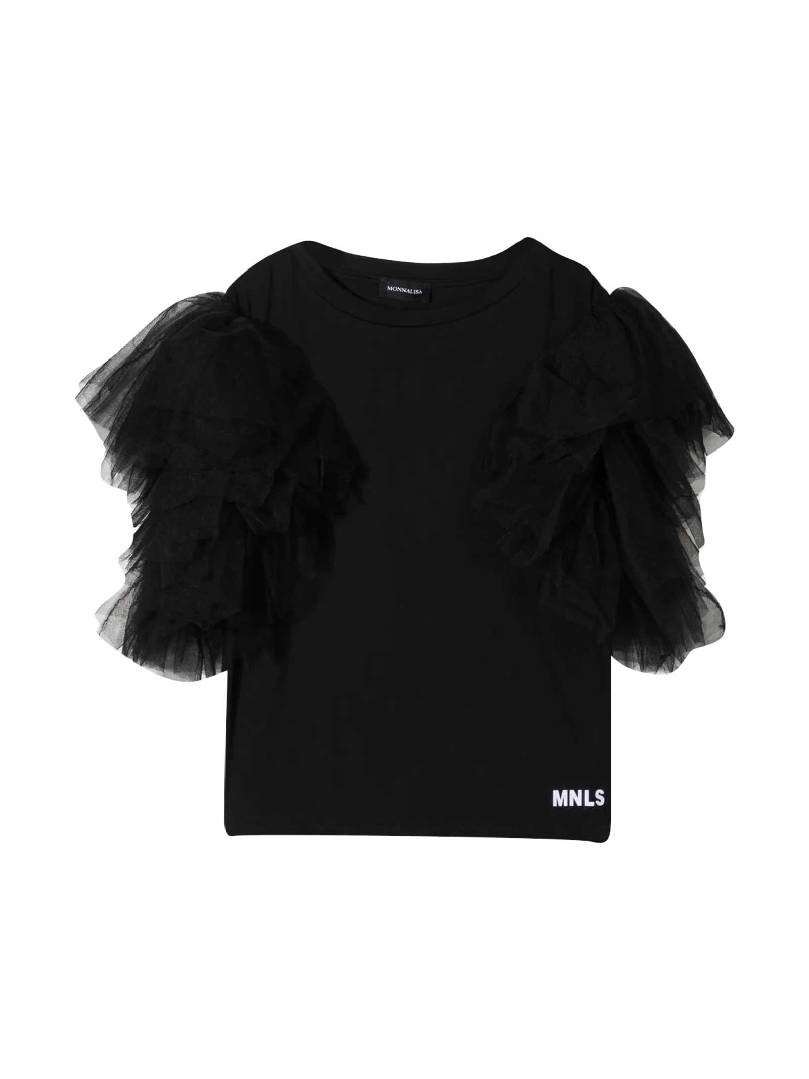 Monnalisa Black T-shirt With Tulle