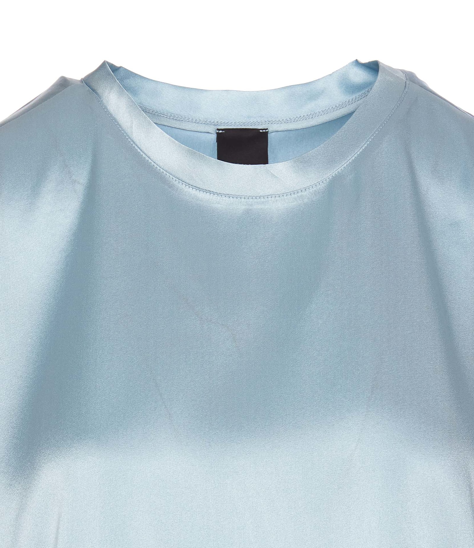Pinko Crewneck Satin Finish Round Neck Top In Blue