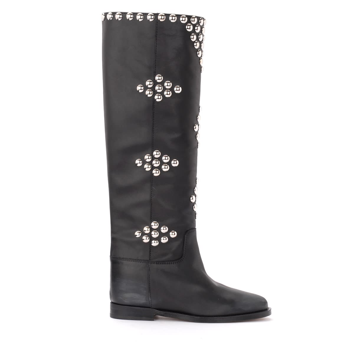 Via Roma 15 Boots In Black Leather With Maxi Round Studs
