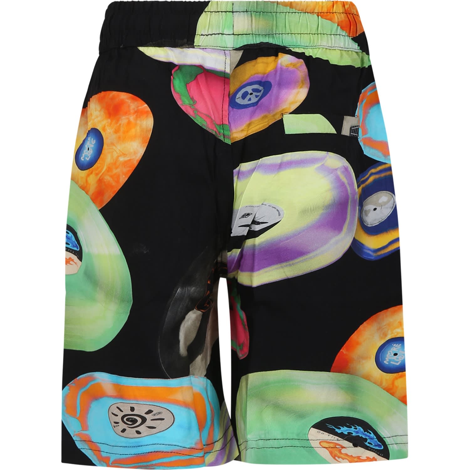 Shop Molo Black Shorts For Boy With Disco Print