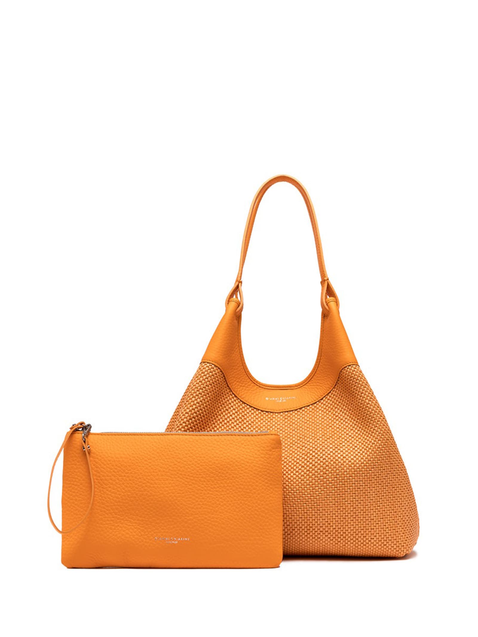 Shop Gianni Chiarini Dua Bag In Orange Woven Straw In Flame Orange