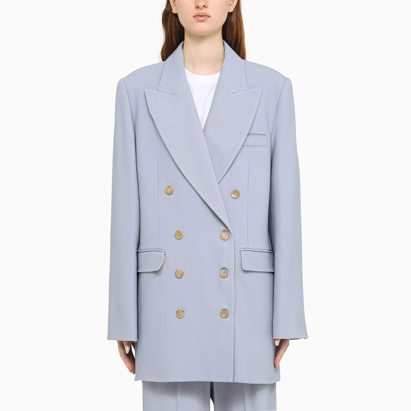 Khaite Light Blue Wool And Viscose Double-breasted Blazer