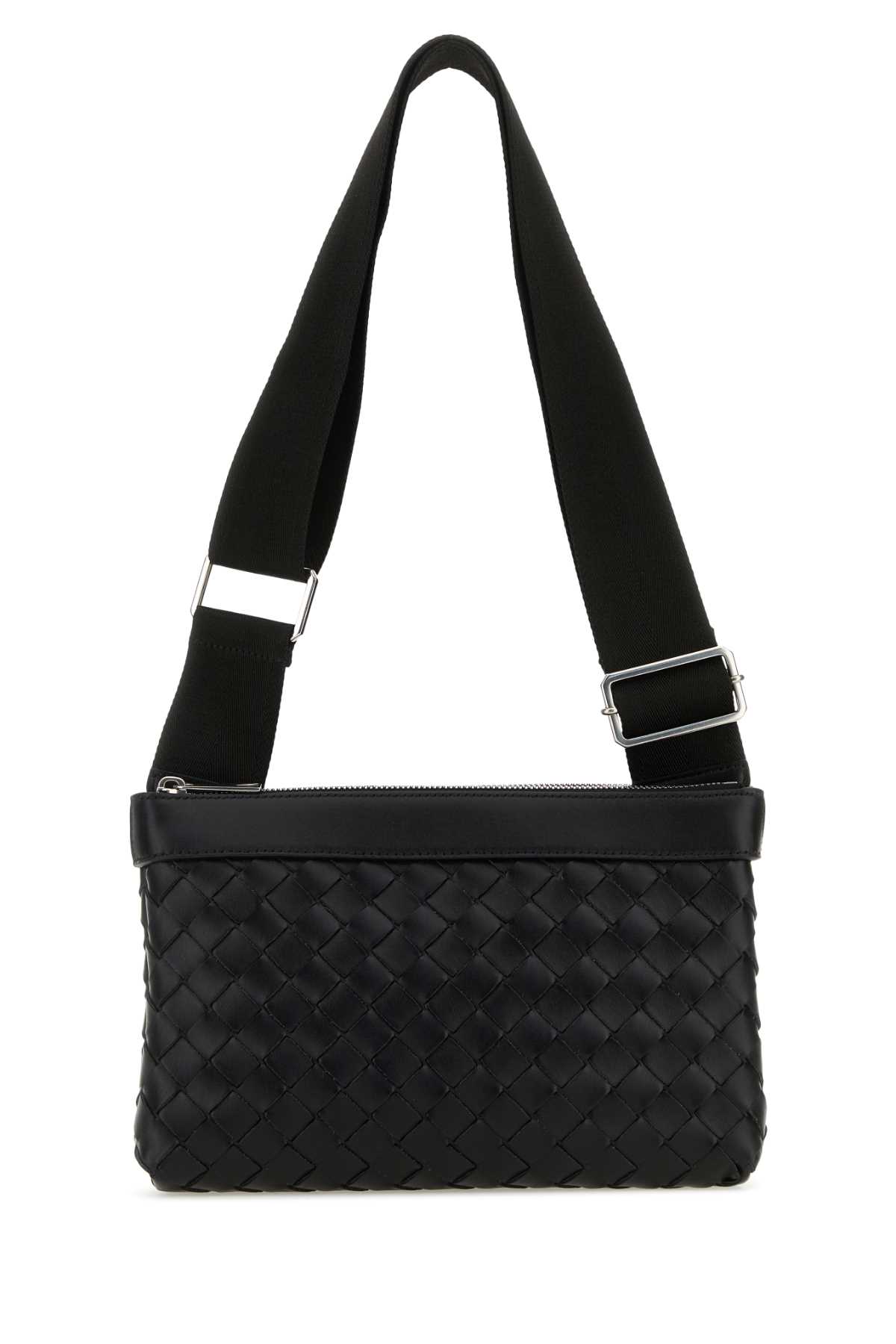Shop Bottega Veneta Black Leather Duo Crossbody Bag In Blacksilver