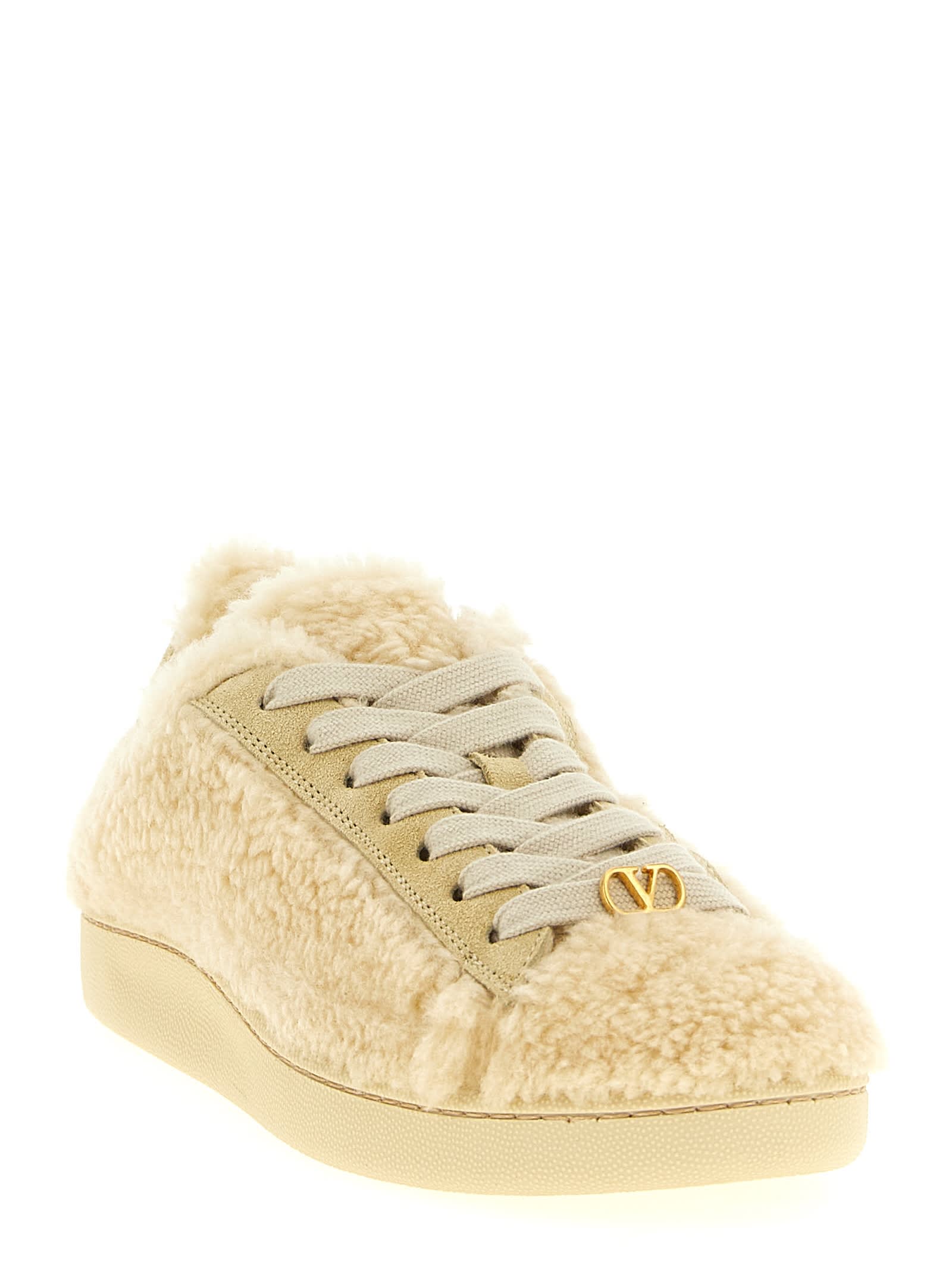 Valentino Royco Low-top Faux Fur Sneakers In Neutral
