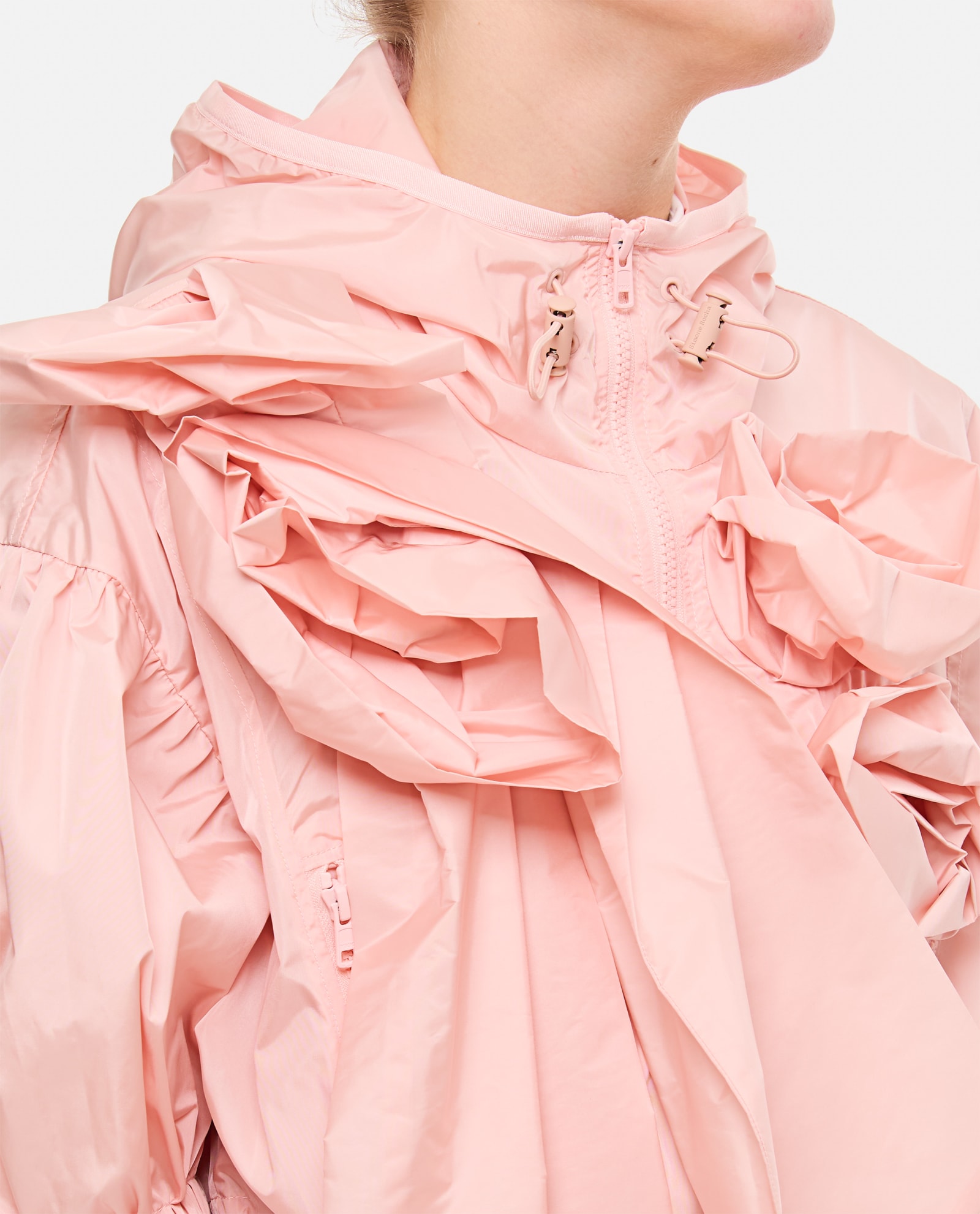 Shop Simone Rocha Cropped Puff Sleeve Jacket W/ Turbo Pressed Roses In Pink
