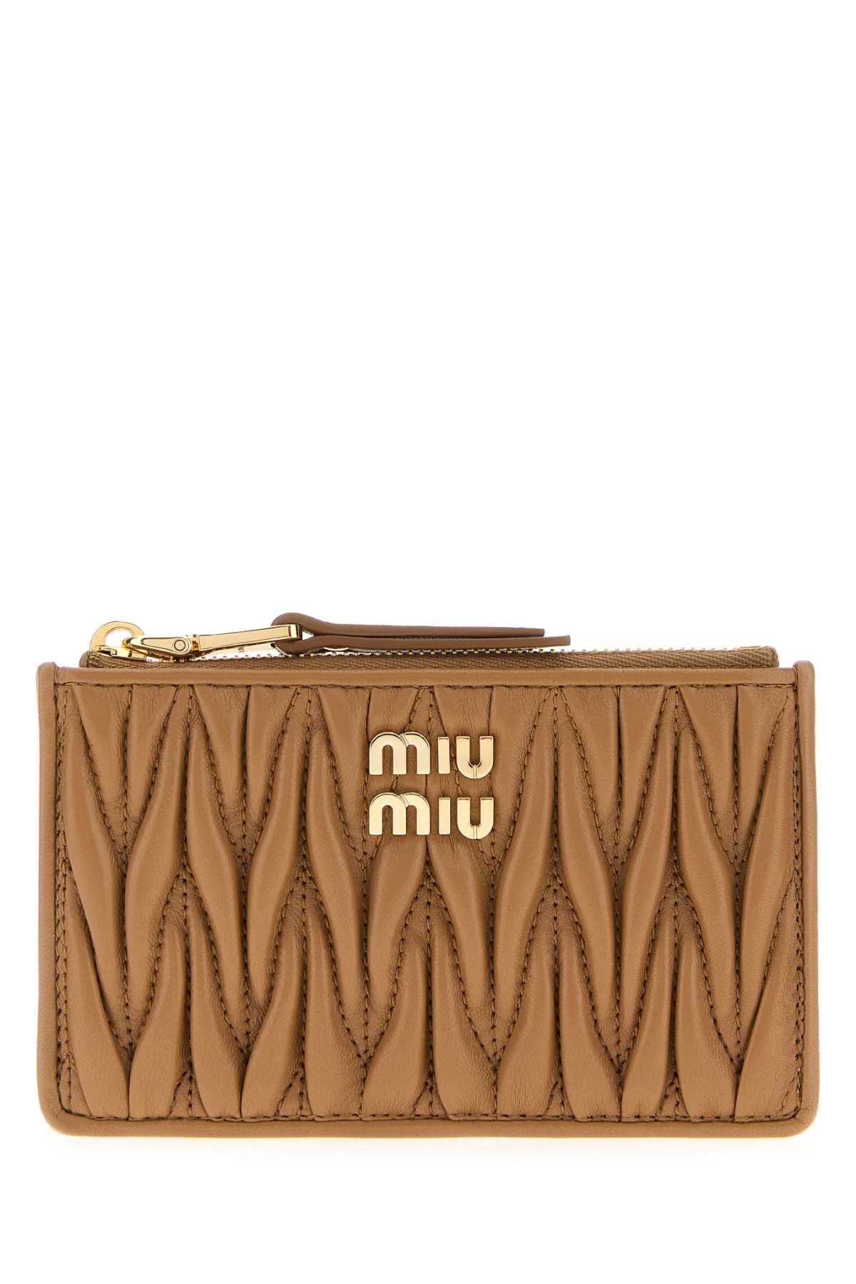 Miu Miu Camel Nappa Leather Card Holder In Brown