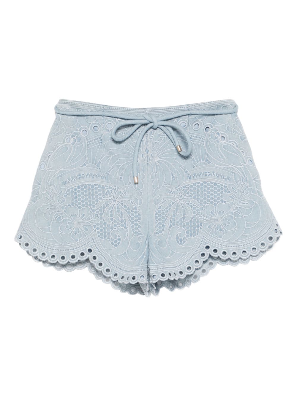 Zimmermann Daylight Scalloped Broderie Anglaise Denim Shorts In Blue