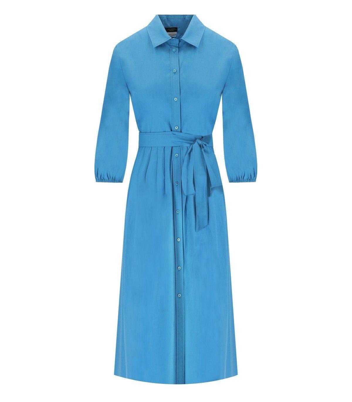 Shop Weekend Max Mara Buttoned Belted Long-sleeved Dress In Azzurro