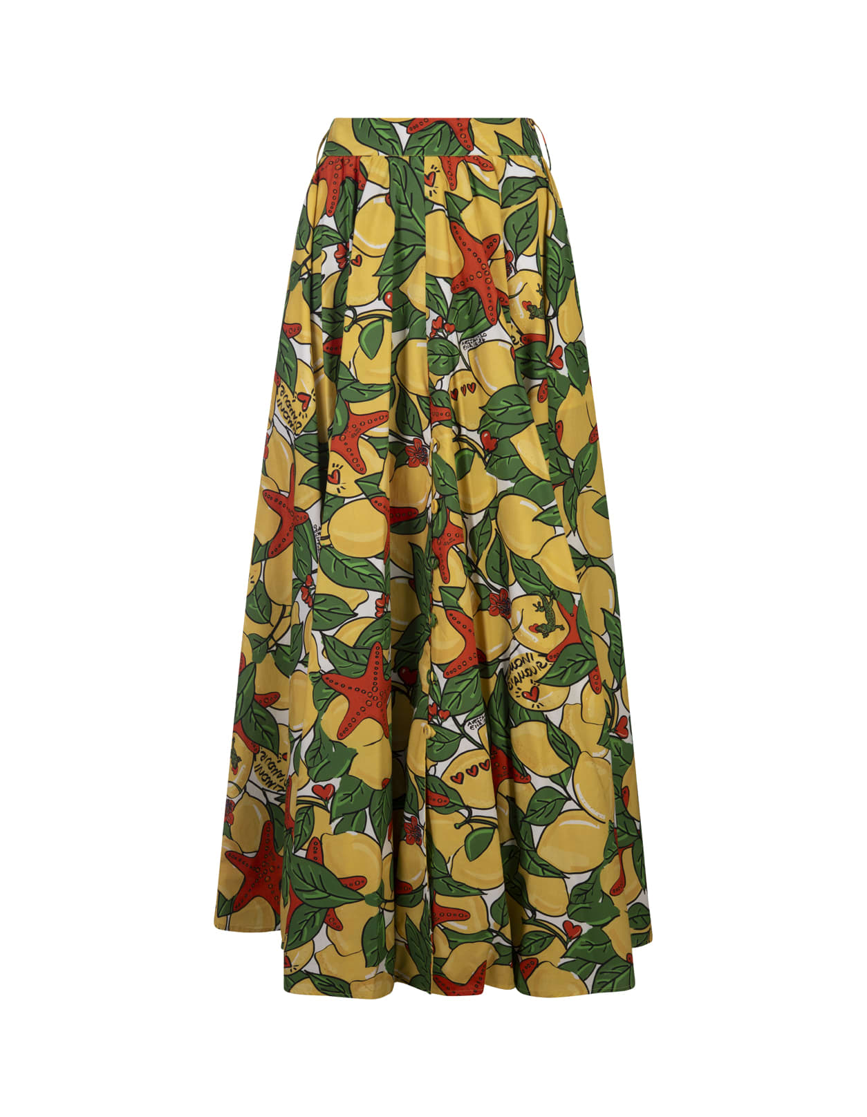 Shop Alessandro Enriquez Long Flared Skirt With Lemons Print In Green