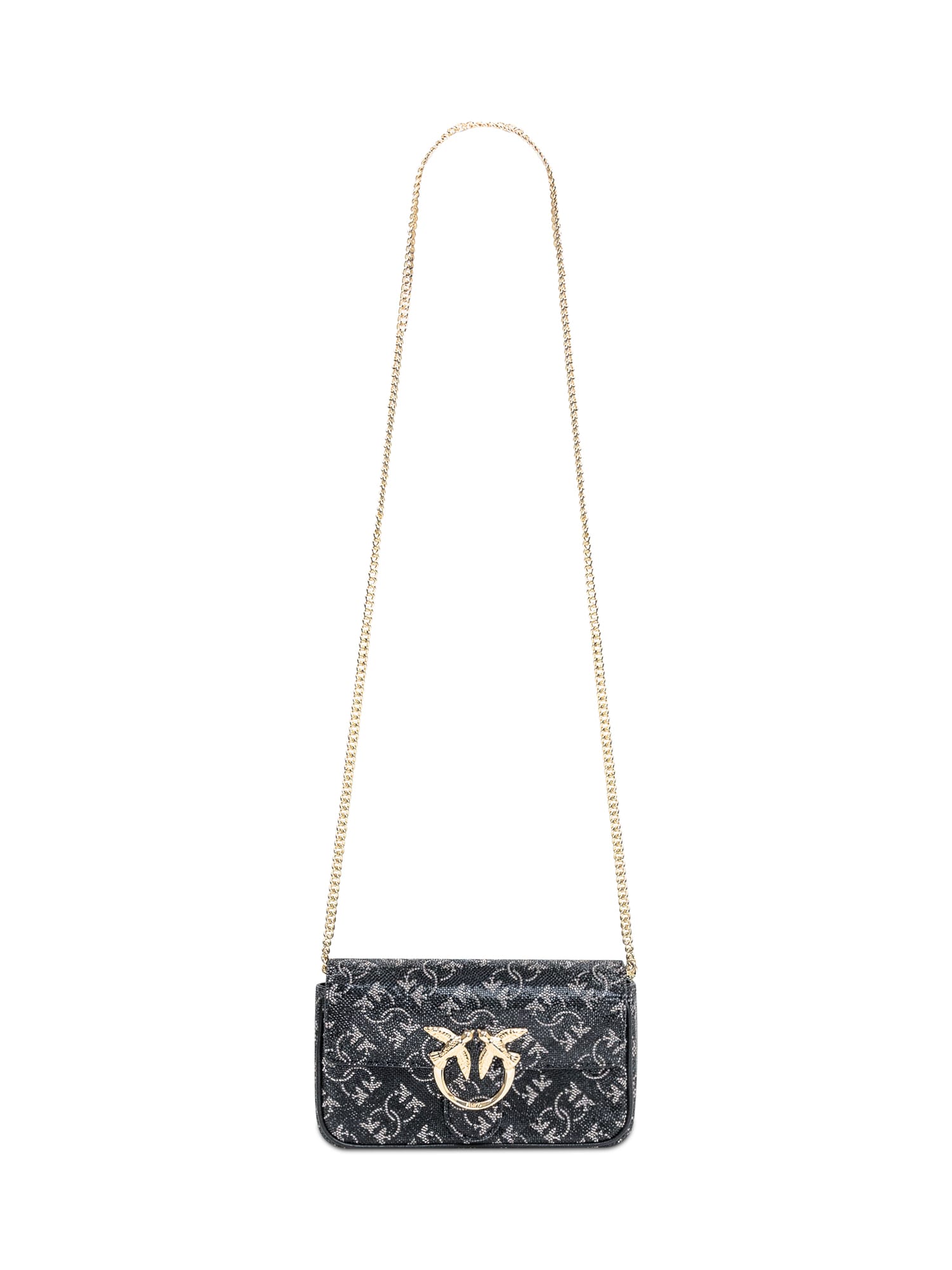 Shop Pinko Love One Pocket Bag In Nero/argento-oro