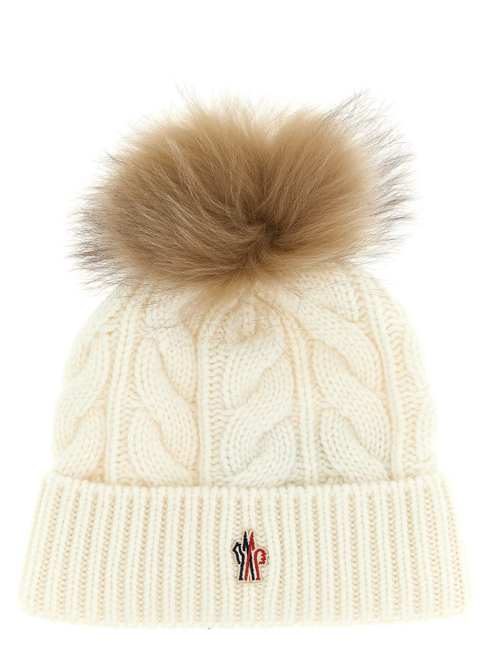 Moncler Braided Cap Featuring Pom-pom Detail In White