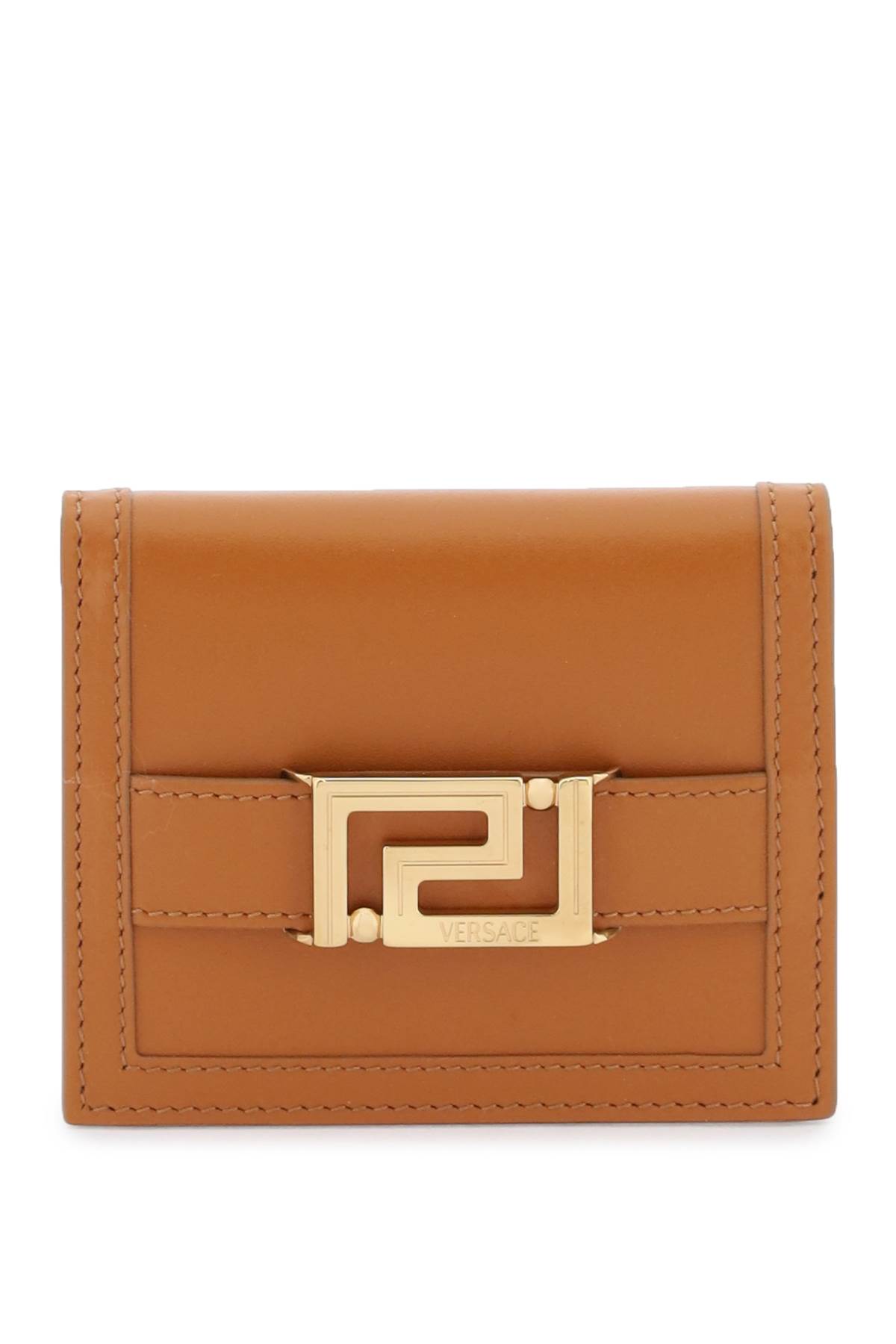 Shop Versace Greca Goddes Wallet In Caramel  Gold (brown)