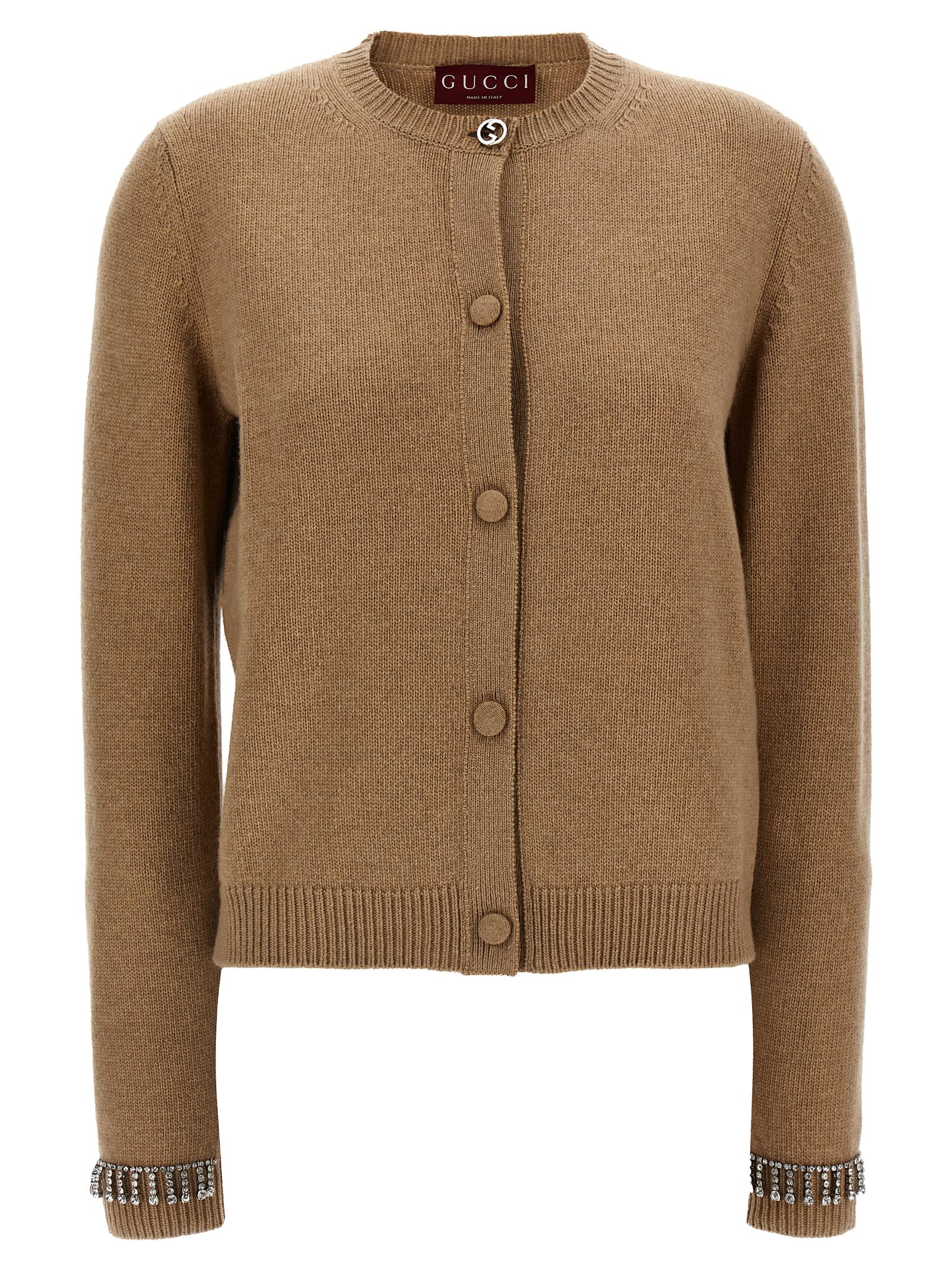 Shop Gucci Jewel Cuffs Cardigan In Beige