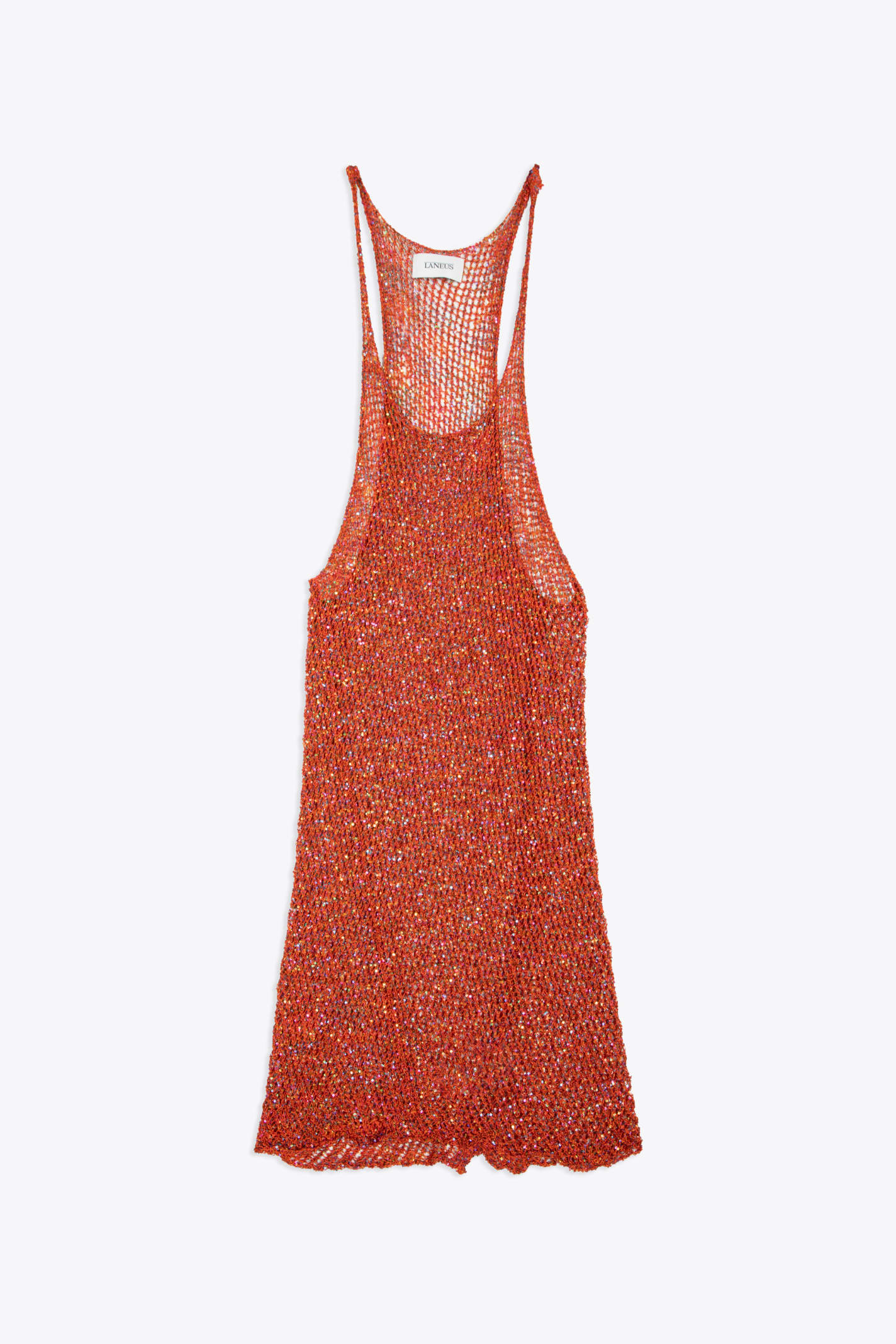 Pailletes Tank Woman Orange Net Knitted Short Dress With Sequins