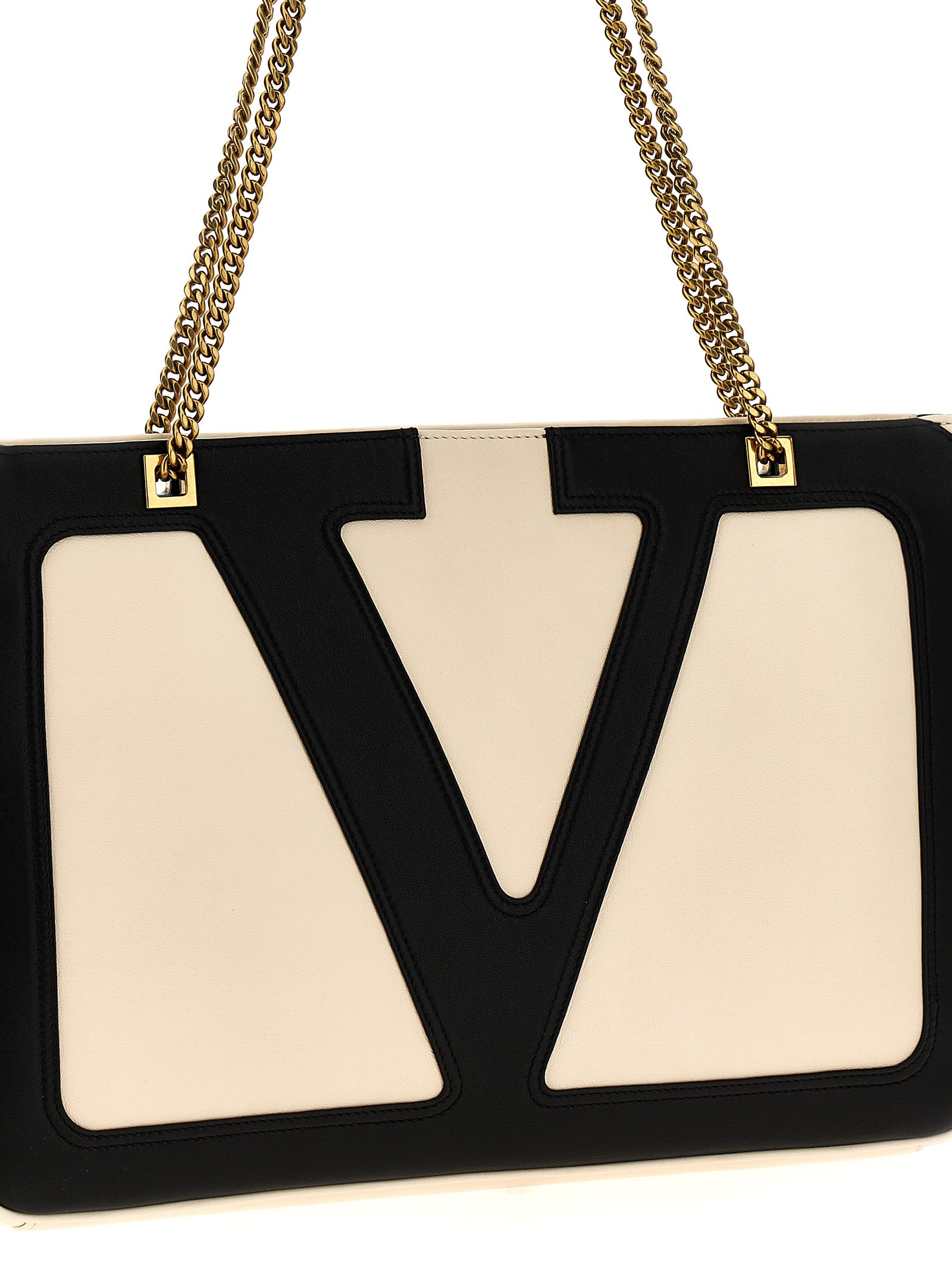 Valentino Garavani Garavani Viva Superstar Medium Nappa Leather Shopping Bag Woman Butter/black Uni In White/black