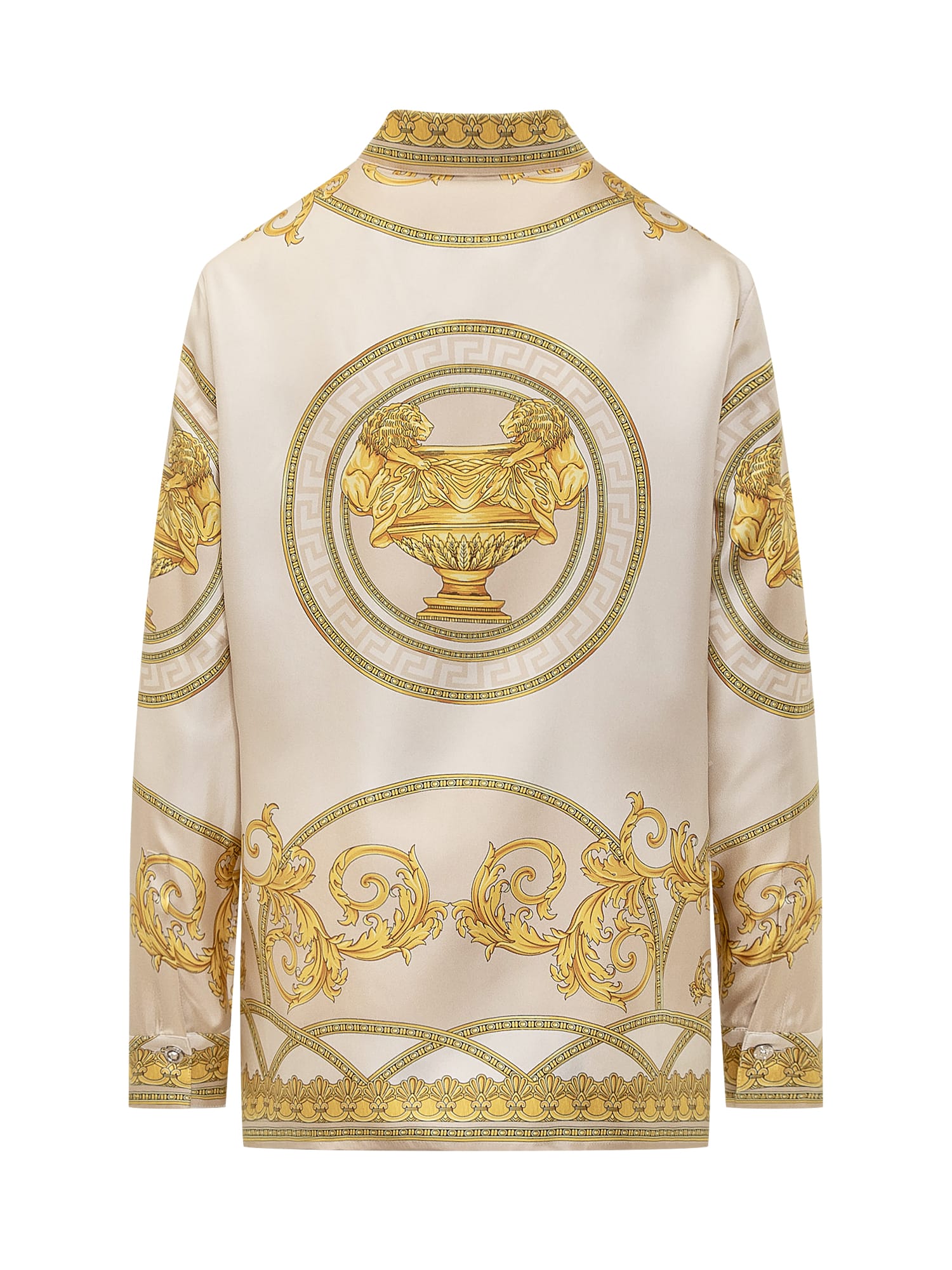 Shop Versace Shirt With La Coupe Des Dieux Print In Beige-light Beige-gold