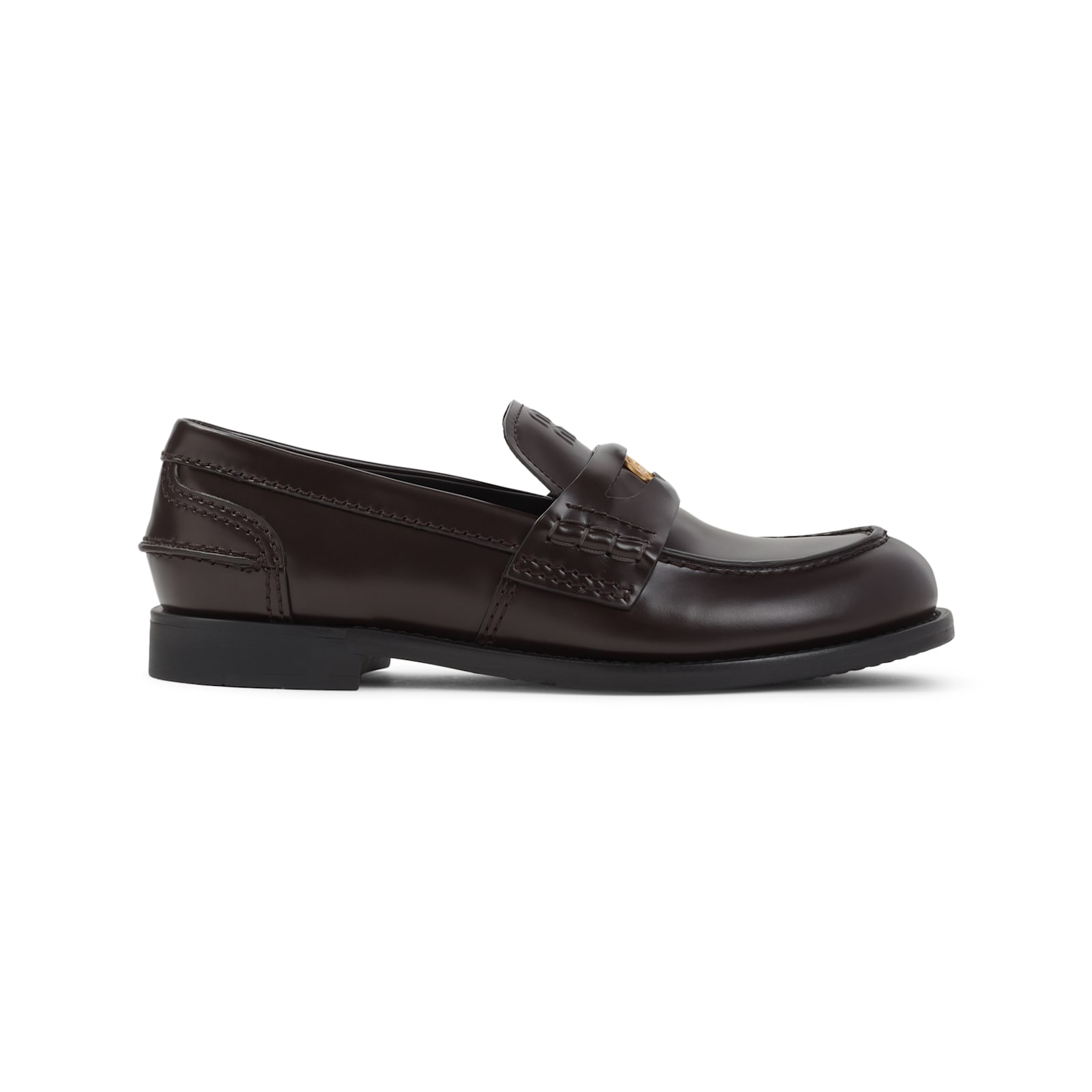 Miu Miu Brown Leather Loafers In Brown