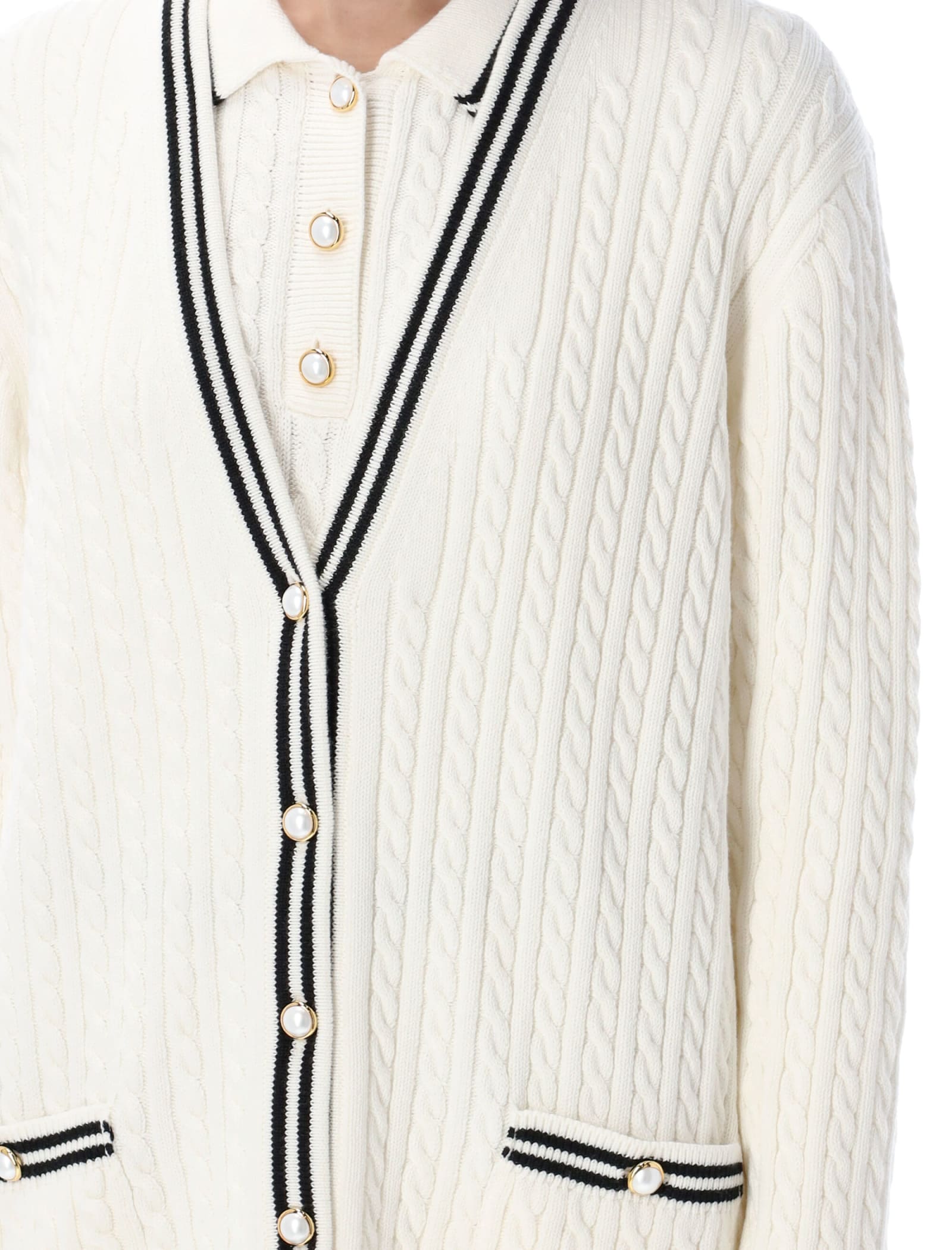 Shop Alessandra Rich Knitted Cardigan In White