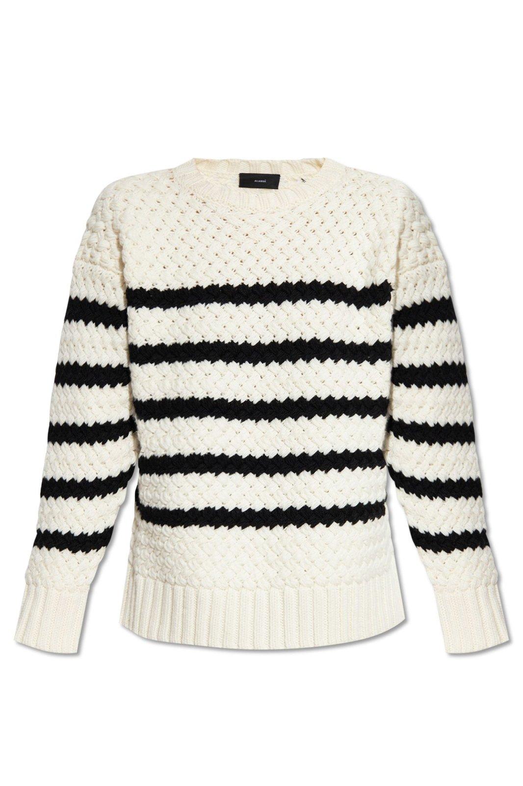 Shop Alanui Stripe Detailed Knit Sweater In White Black