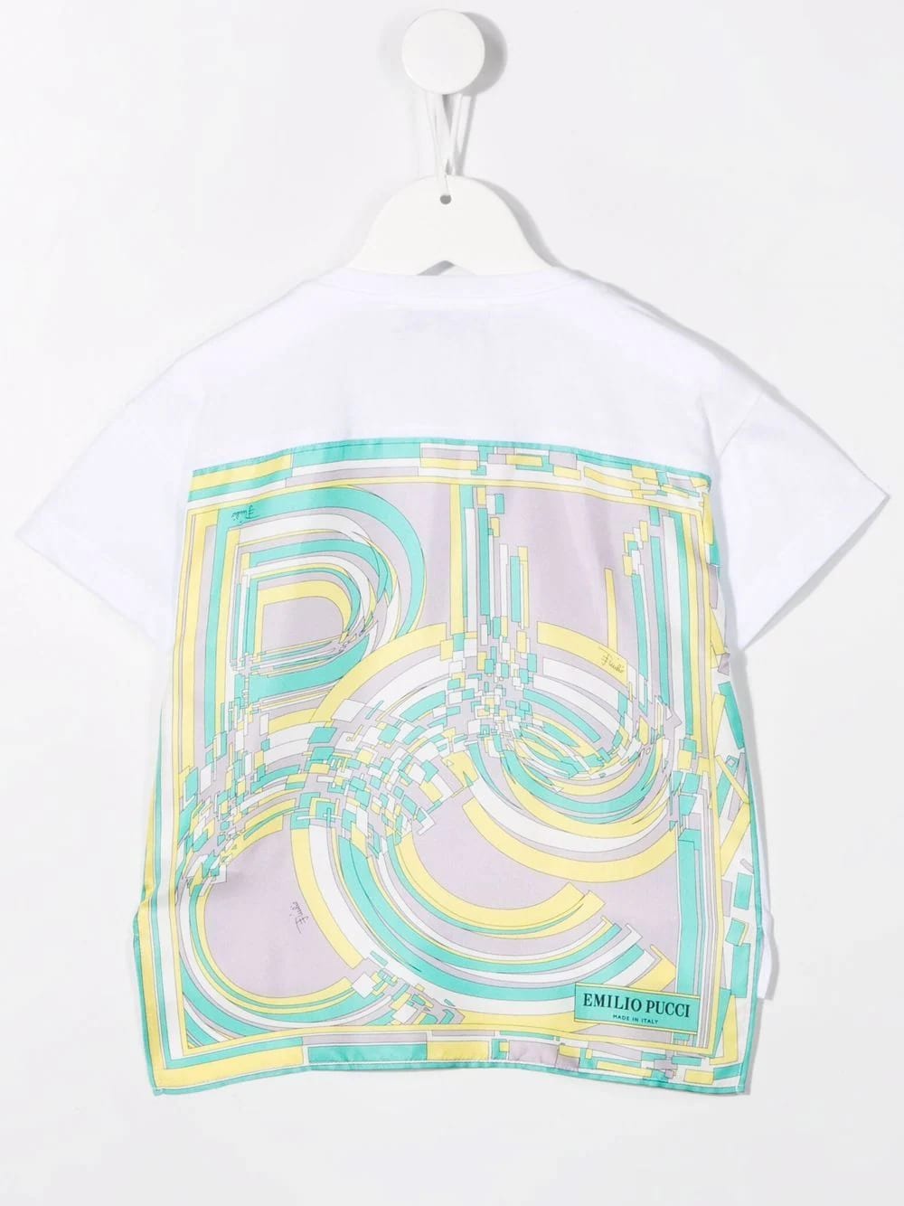 Emilio Pucci Kids White T-shirt With Printed Silk Insert