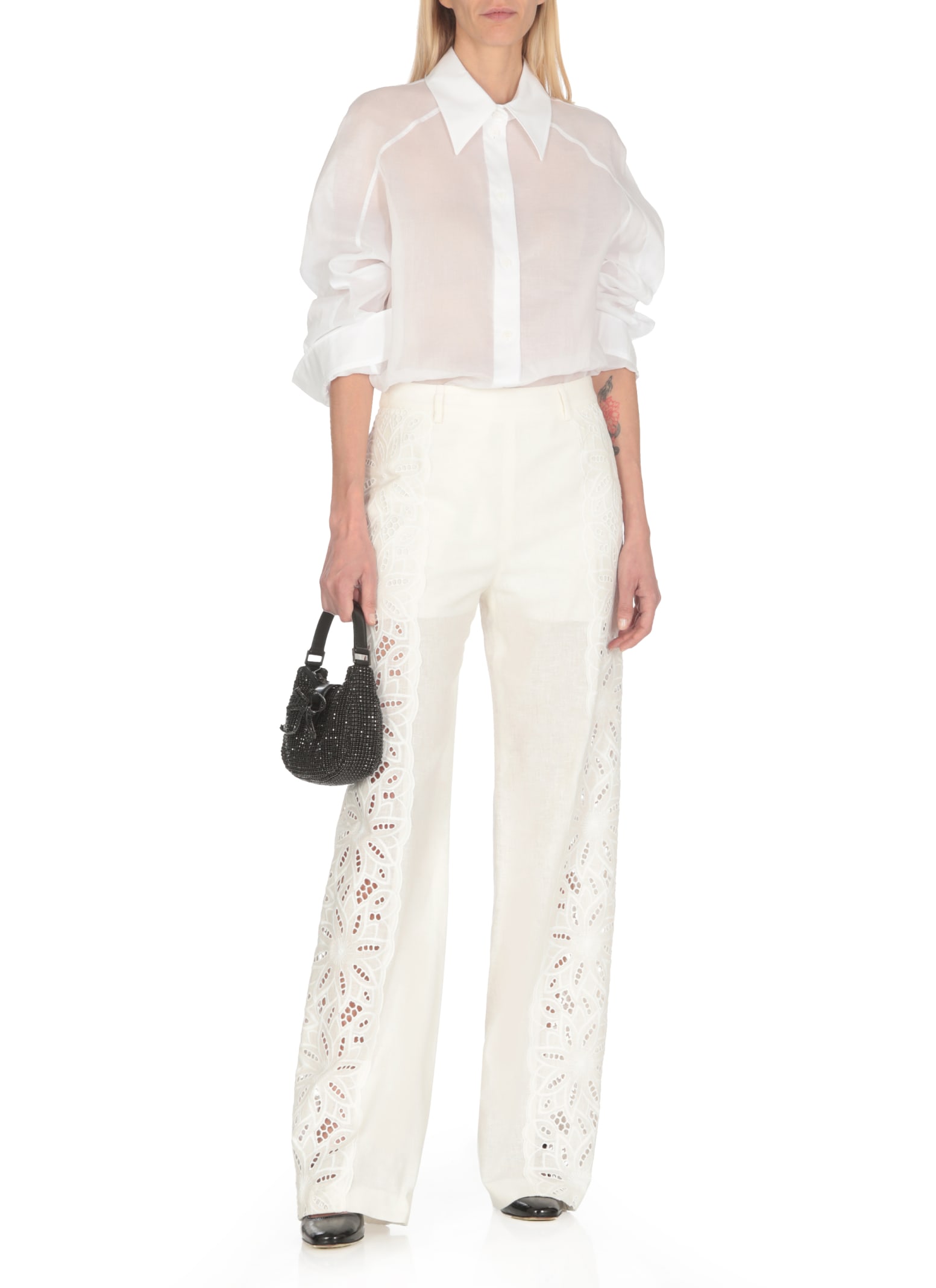 Shop Alberta Ferretti Linen Pants In White