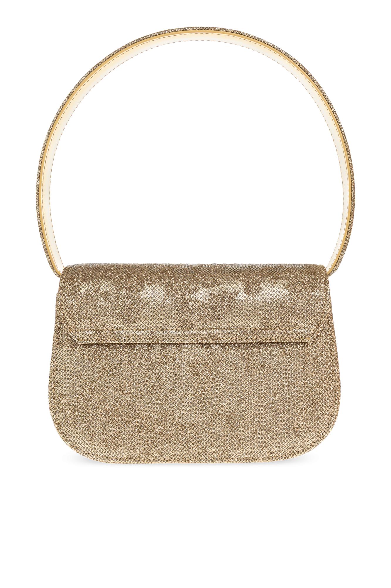 Diesel Oval-d Logo Glittered Denim Shoulder Bag In Gold