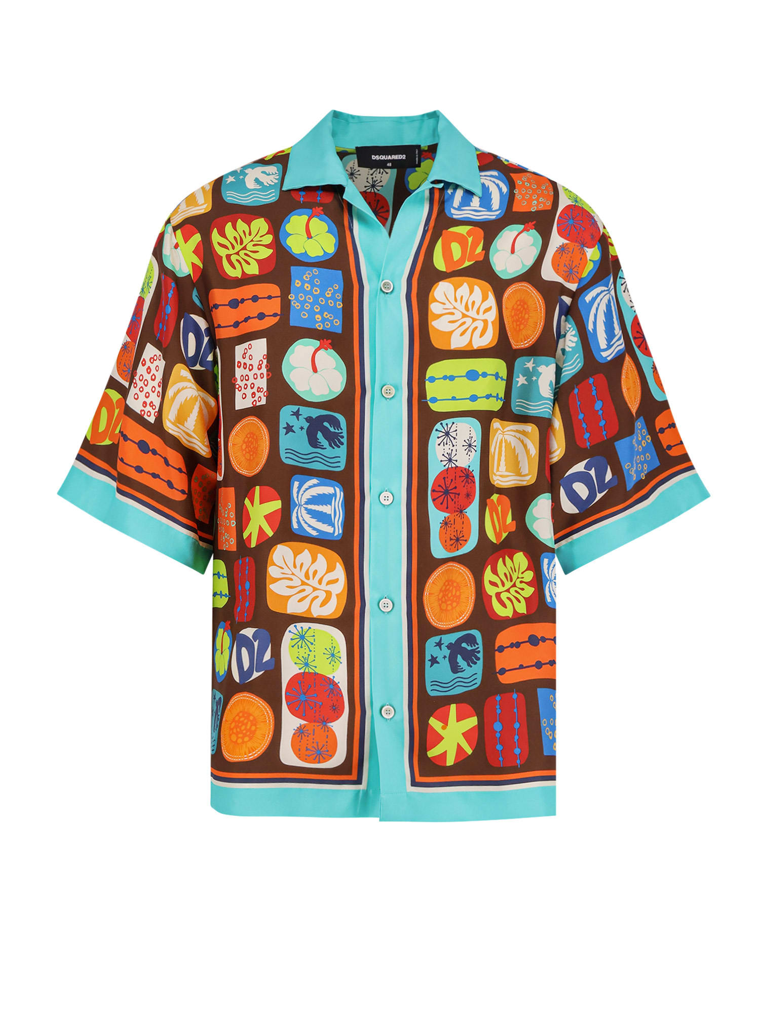 Dsquared2 Multicolor Shirt With Cuban Collar And All-over Printed Motif