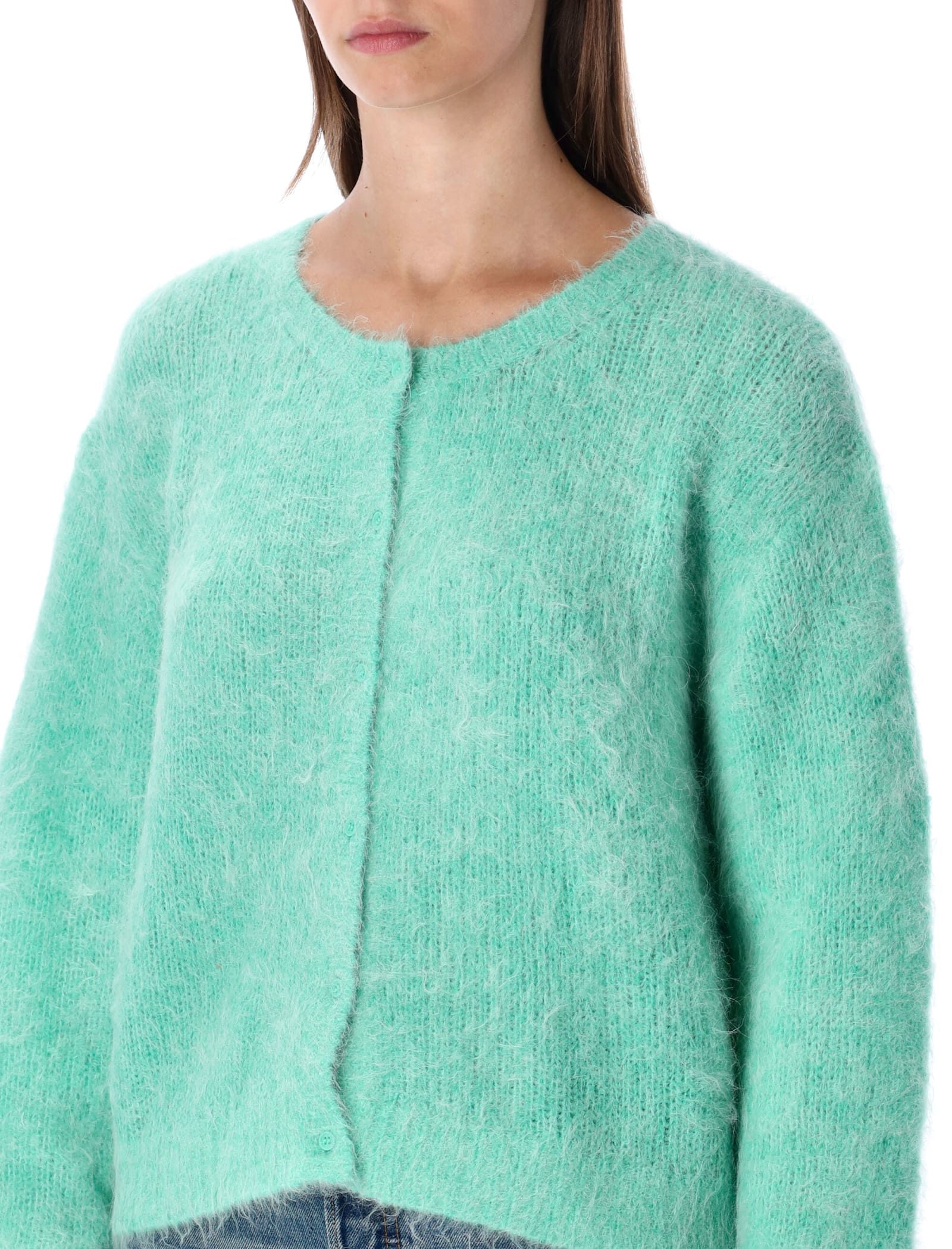 American Vintage Niby Cropped Mint Mohair Cardigan In Green