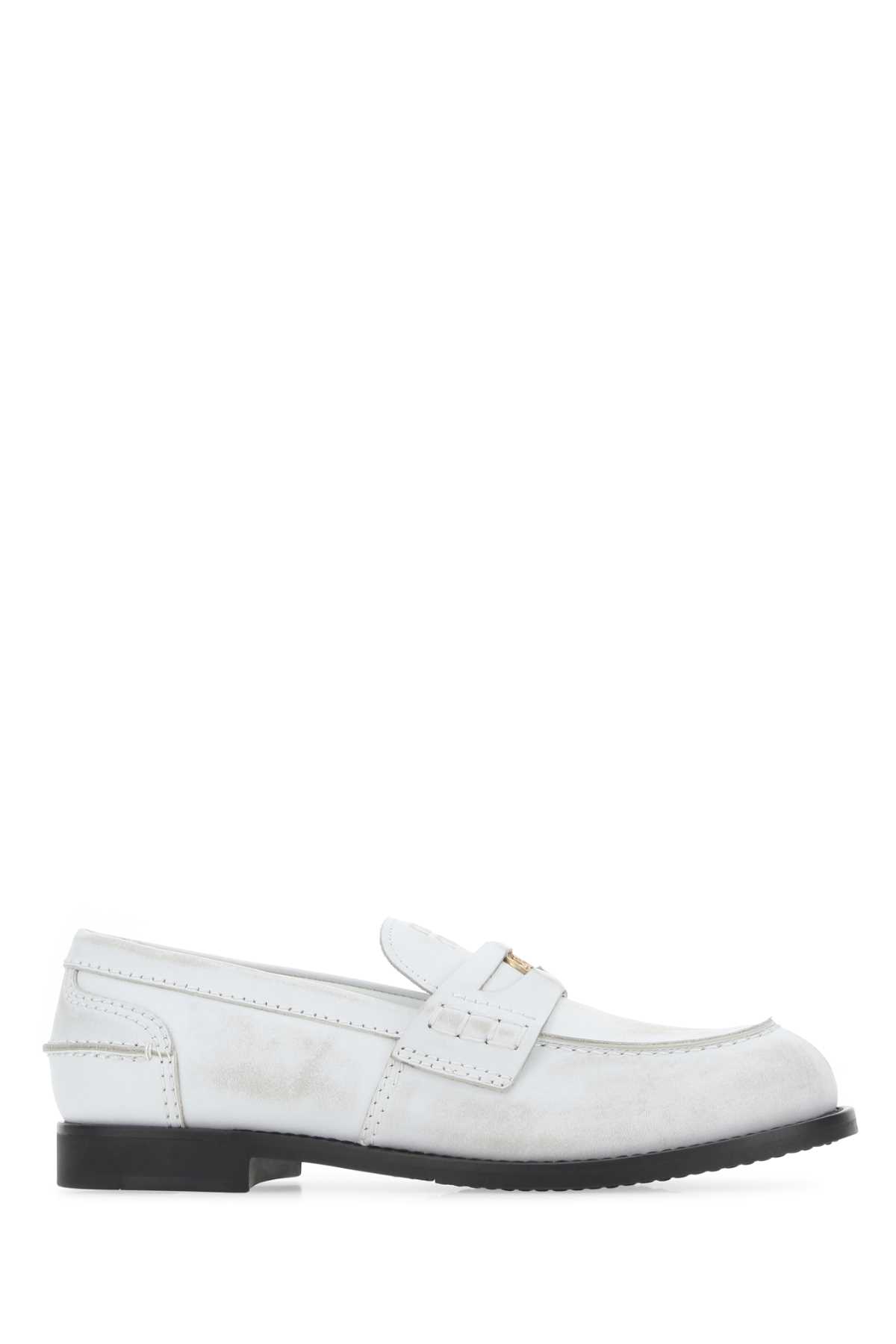 Shop Miu Miu White Leather Loafers
