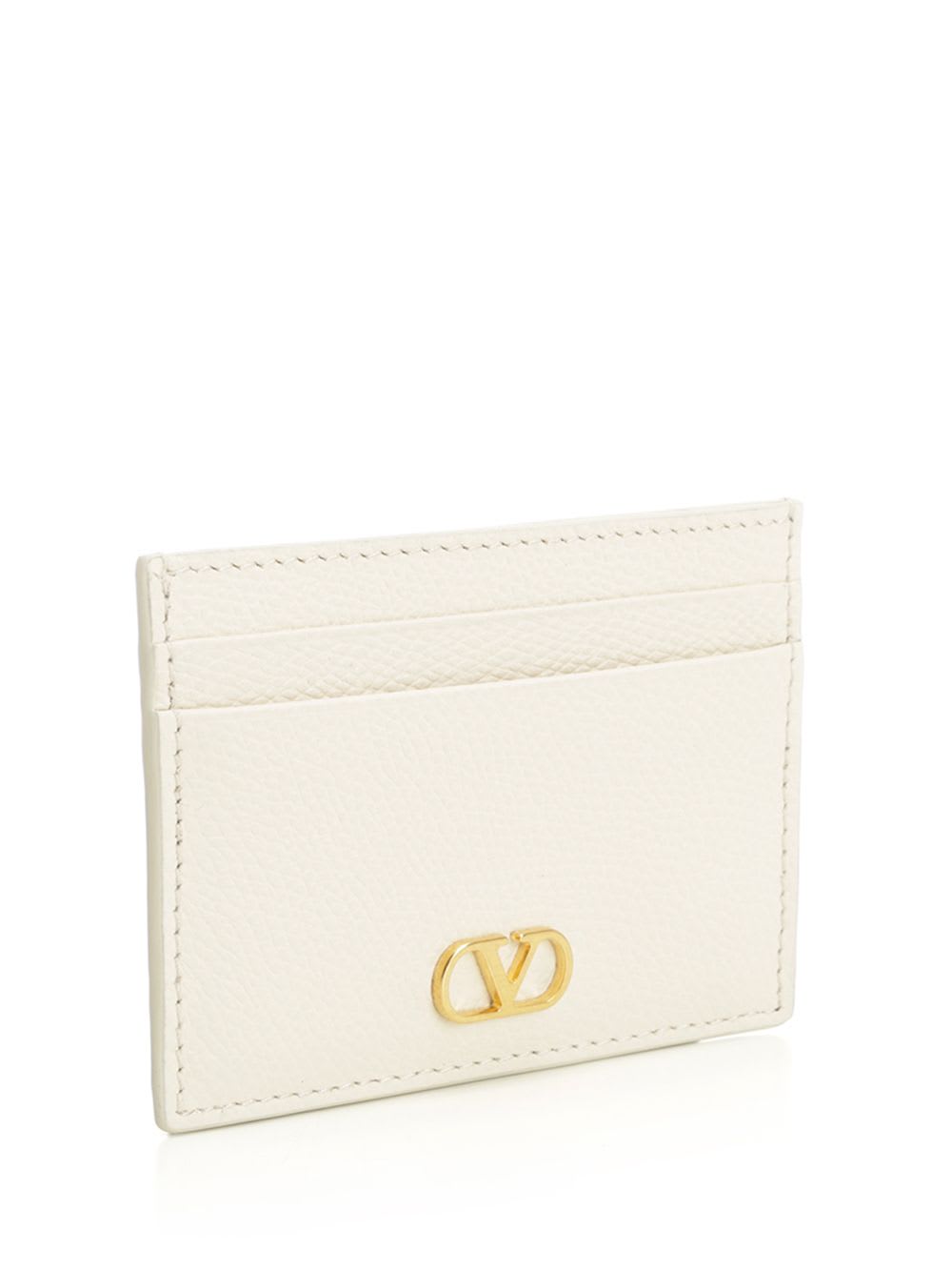 Valentino Garavani Textured Leather Wallet With Logo Embellishment In Gold