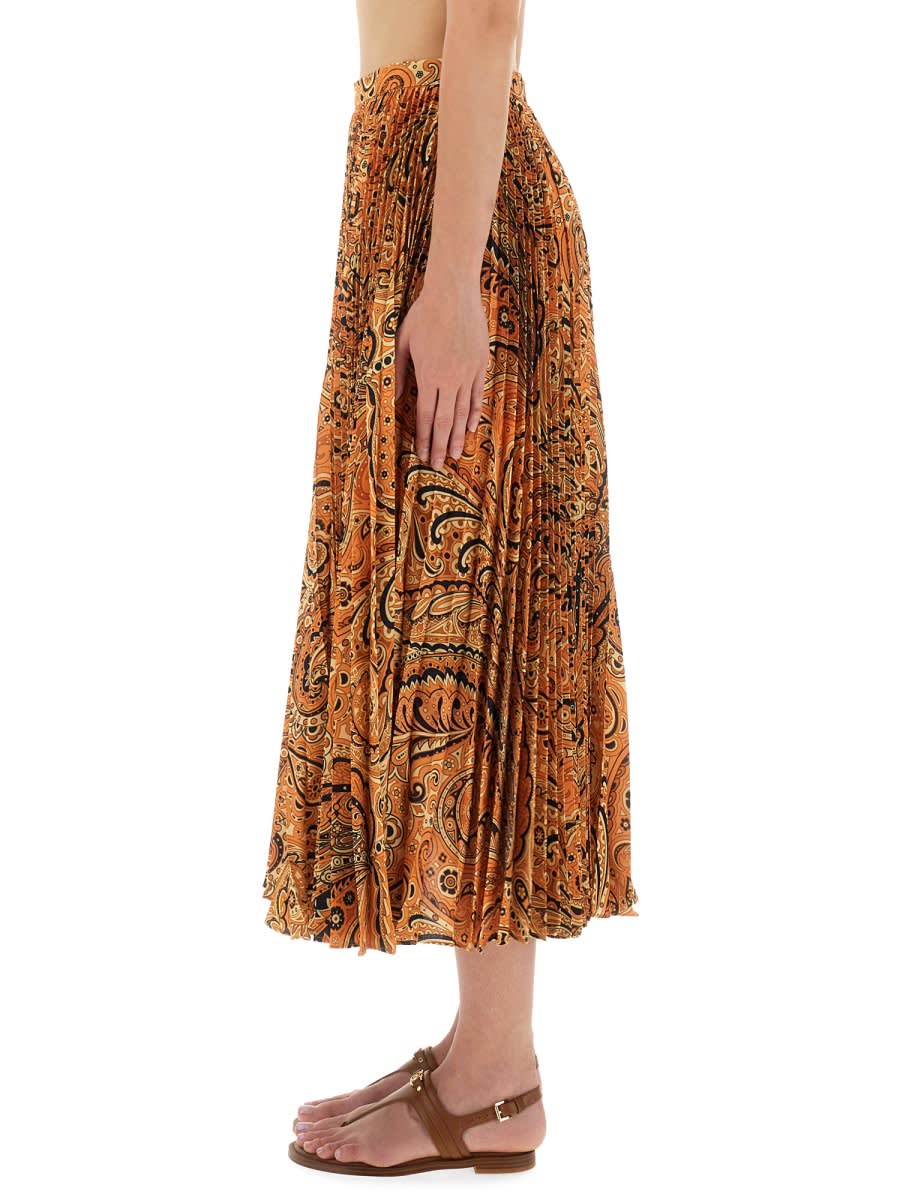 Etro Midi Paisley-print Pleated Skirt In Orange